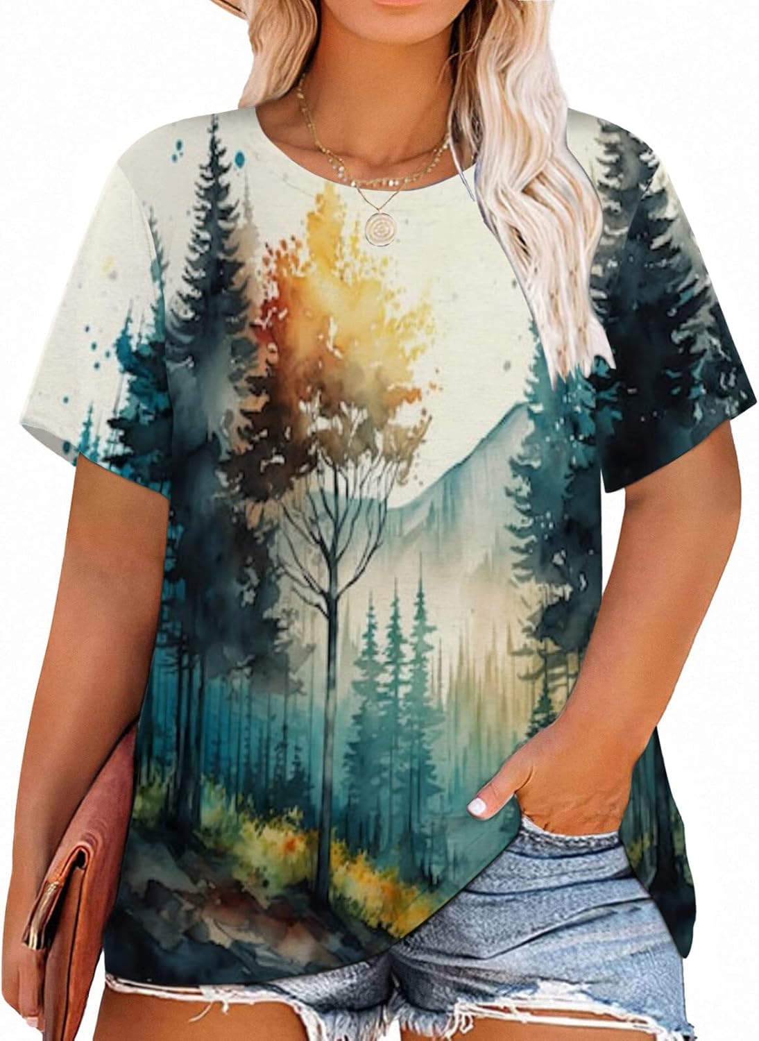 Plus Size Tops for Women, Special Graphic Shirt Sunrise Sunset T-Shirt, Innovati...