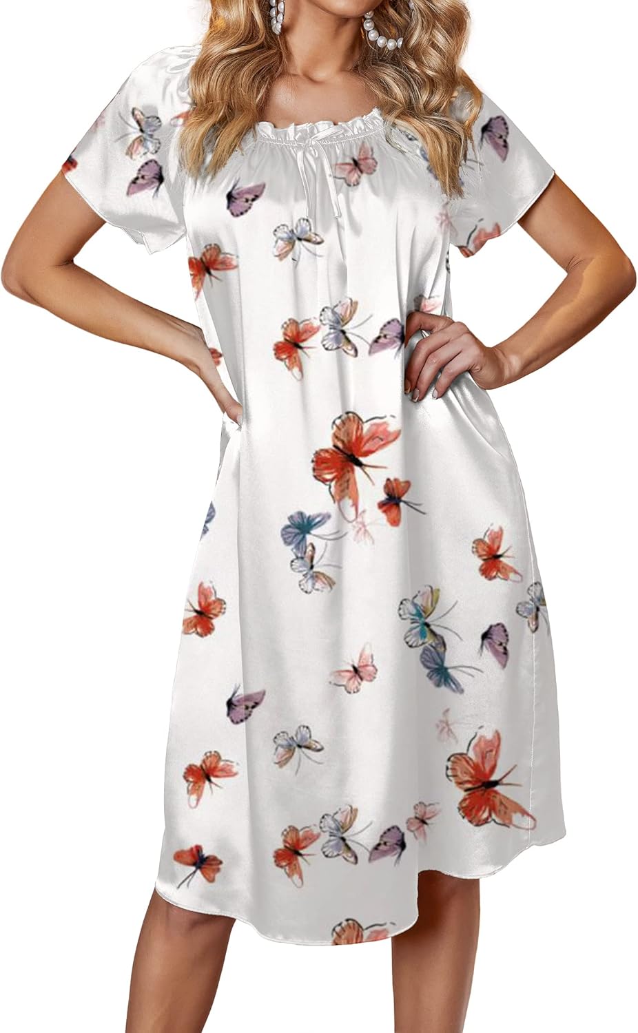 Special Ekouaer Women's Satin Silk Nightgown, Loose Sleepwear With Pleated Desig...