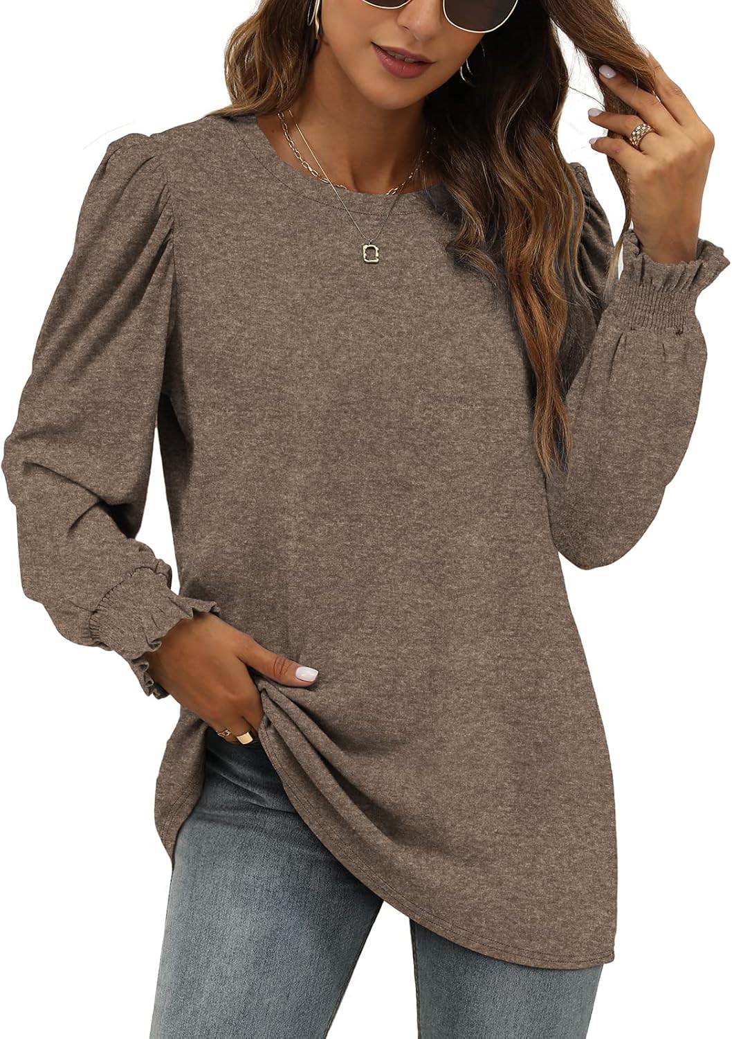 XIEERDUO Womens Long Sleeve Tops, Special Tops for 2024 Fall, Innovative Ruffle...