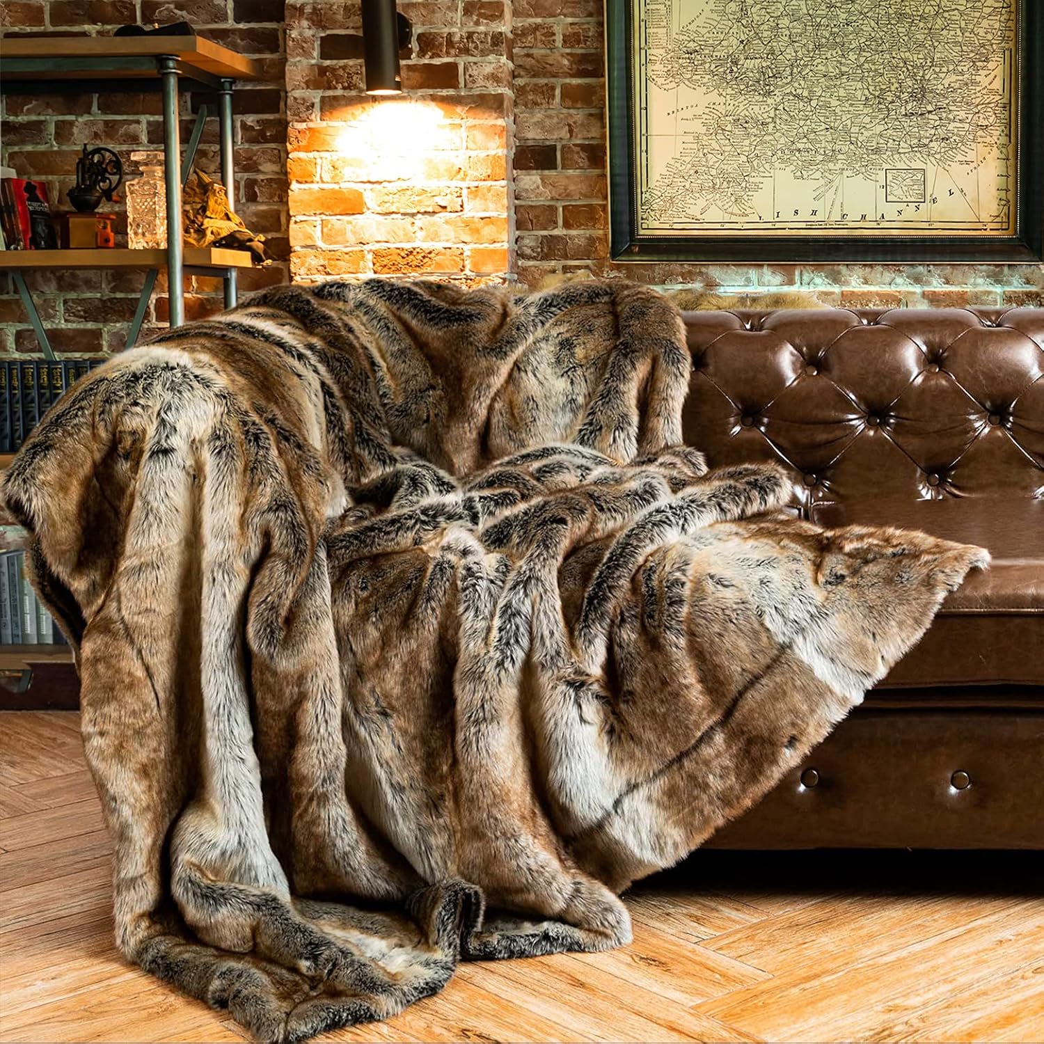BATTILO HOME Faux Fur Throw Blanket Brown 125x150cm Luxury Fuzzy Warm Cozy Fluff...