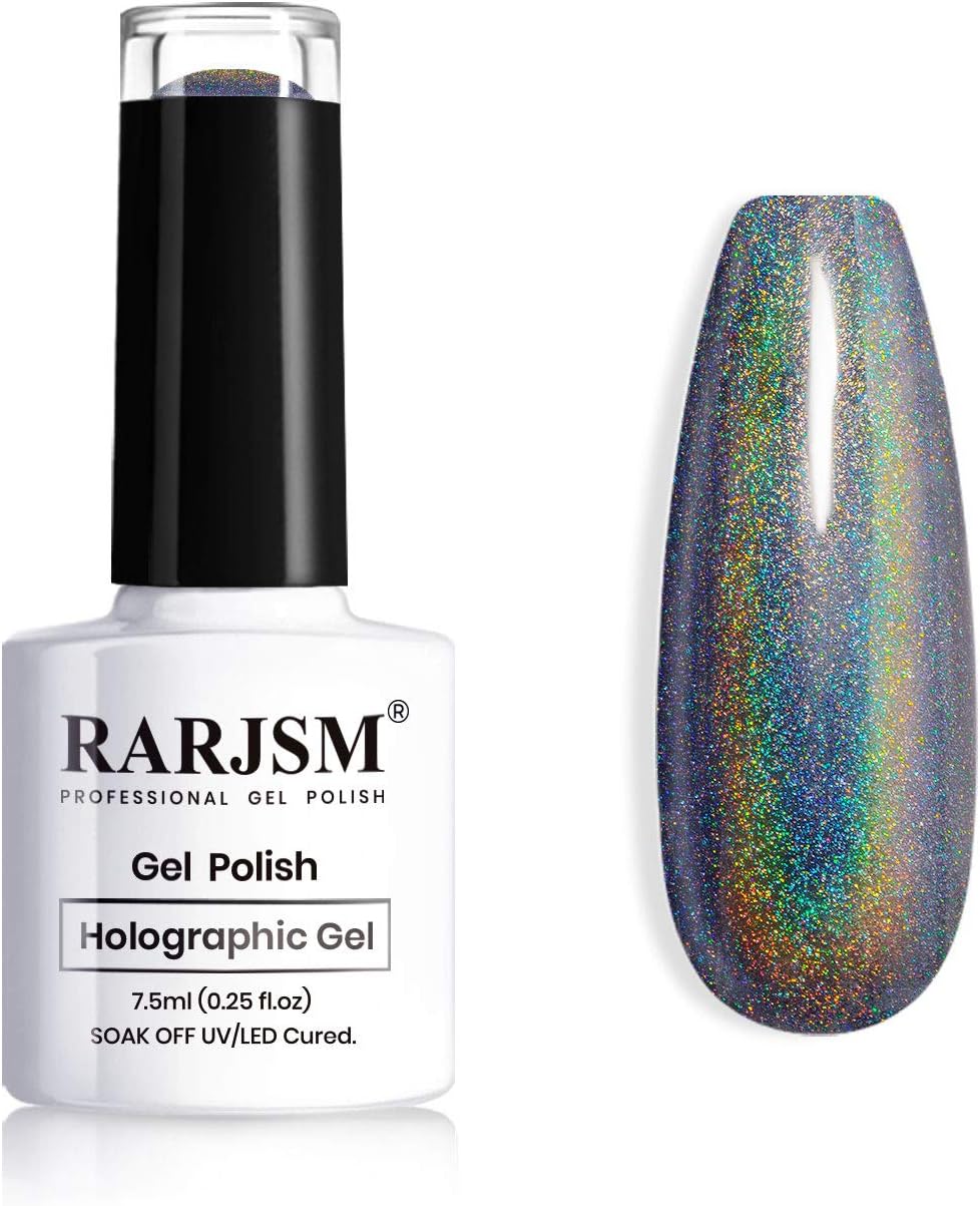 RARJSM Holographic Nail Polish Black Nail Polish Soak Off Nail Gel Collection Na...