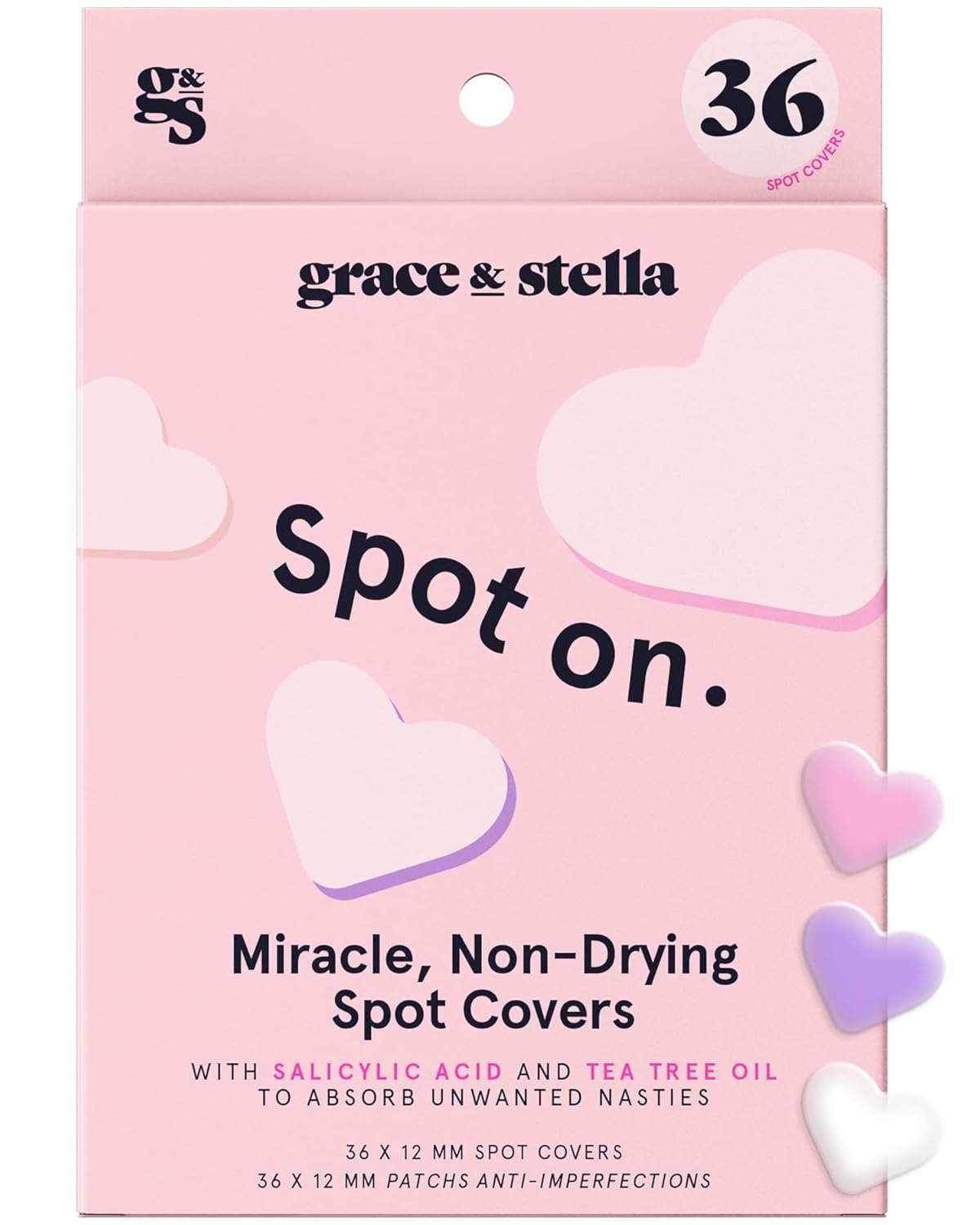 grace & stella Pimple Patches For Face (Heart, 36 Count) - Hydrocolloid Acne Pat...