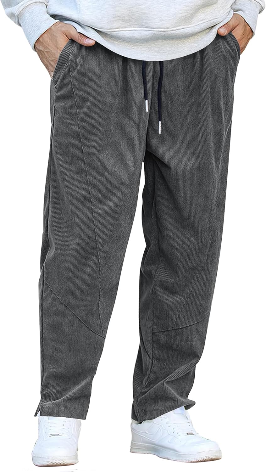 COOFANDY Men's Corduroy Pants, Special Elastic Waist Drawstring Harem Pants, Inn...