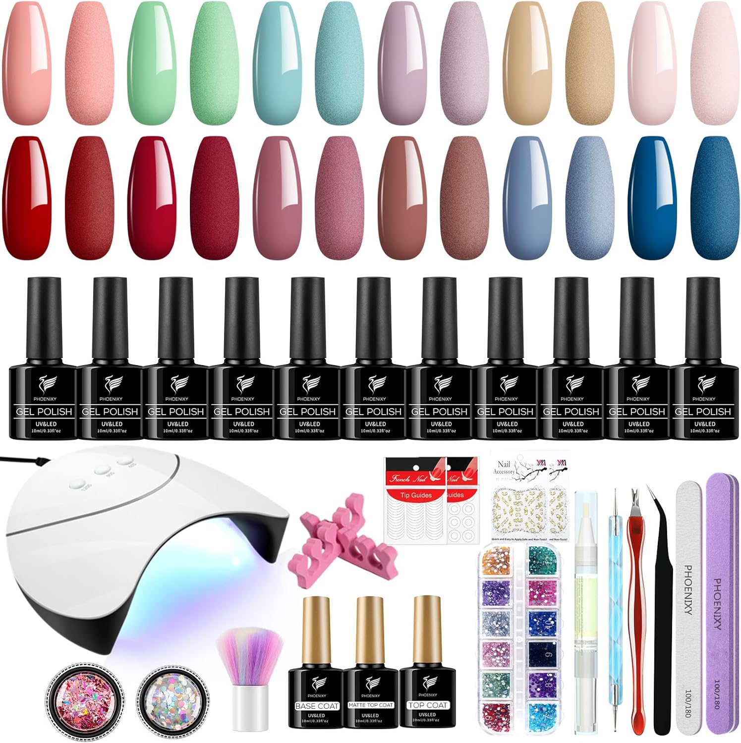 PHOENIXY Gel Nail Polish Kit with U V LED Nail Lamp 12 Pcs 10ml Gel Nail Polishe...