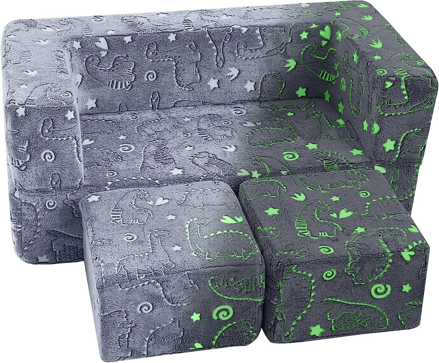 MeMoreCool Kids Sofa Bed, Toddler Chair Couch, Glow in The Dark Dinosaur Kids Pl...