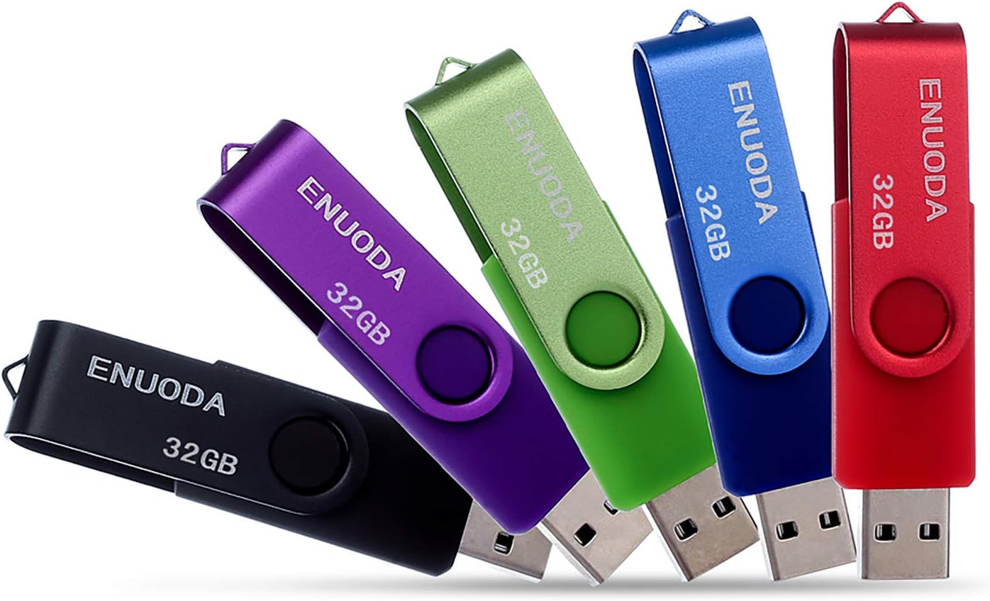 ENUODA 32GB Memory Stick 5 Pack USB 2.0 Flash Drive Swivel Design Pen Drive USB...