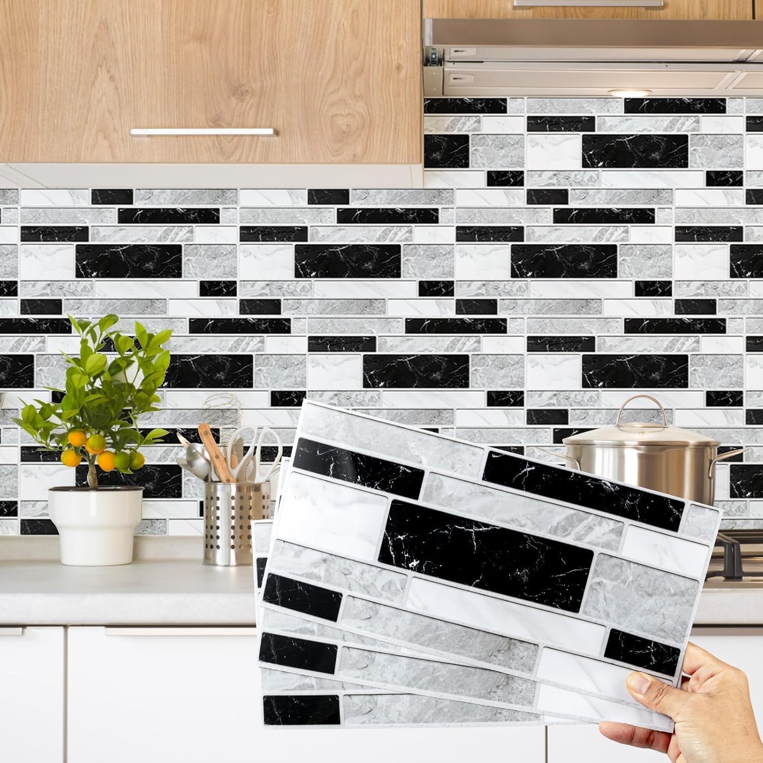 Decoroom Tile Stickers Grey Black 24pcs/15x30cm Peel and Stick Vinyl Marble Self...