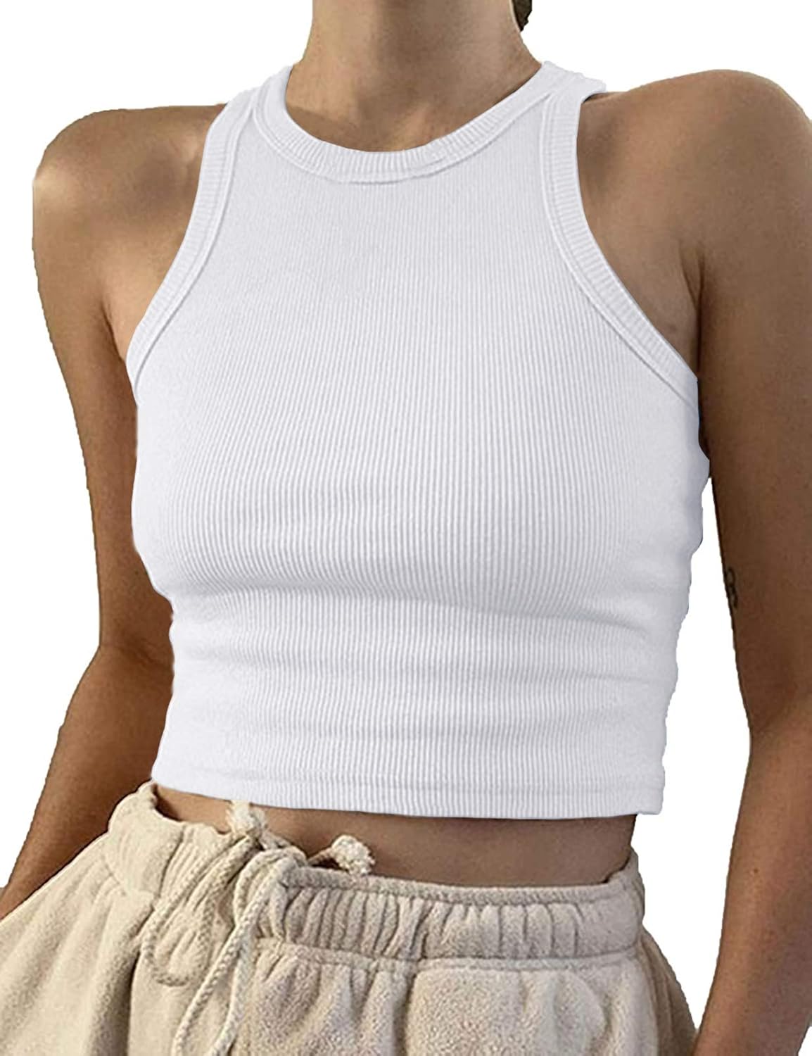 Artfish Women Casual Basic Sleeveless Top, Special High Neck Rib-Knit Crop Tank,...
