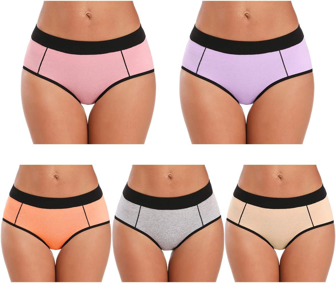 POKARLA Women's Cotton Stretch Underwear Ladies Mid-high Waisted Briefs Panties...