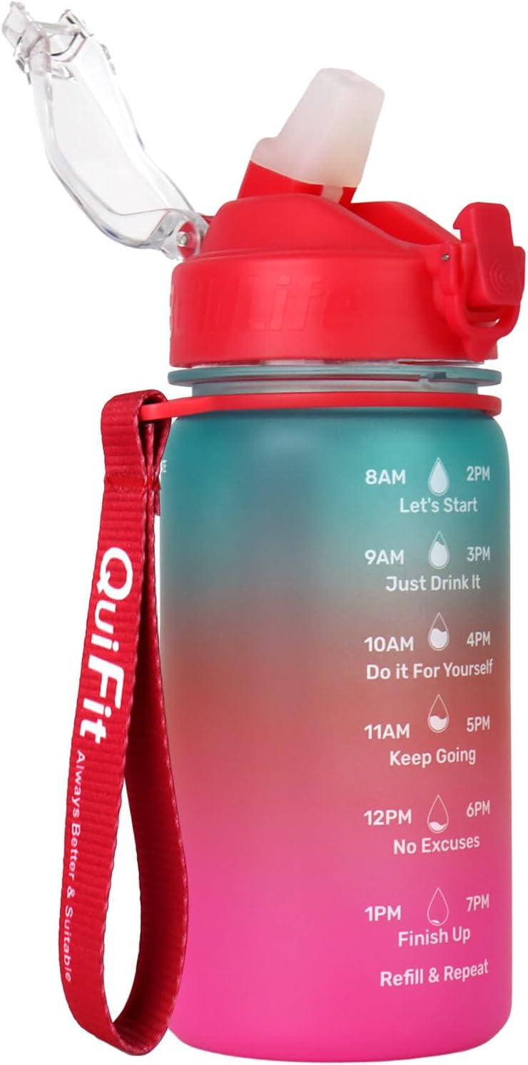 BuildLife School Water Bottle,Kids Water Bottles with Straw and Time Markings, B...
