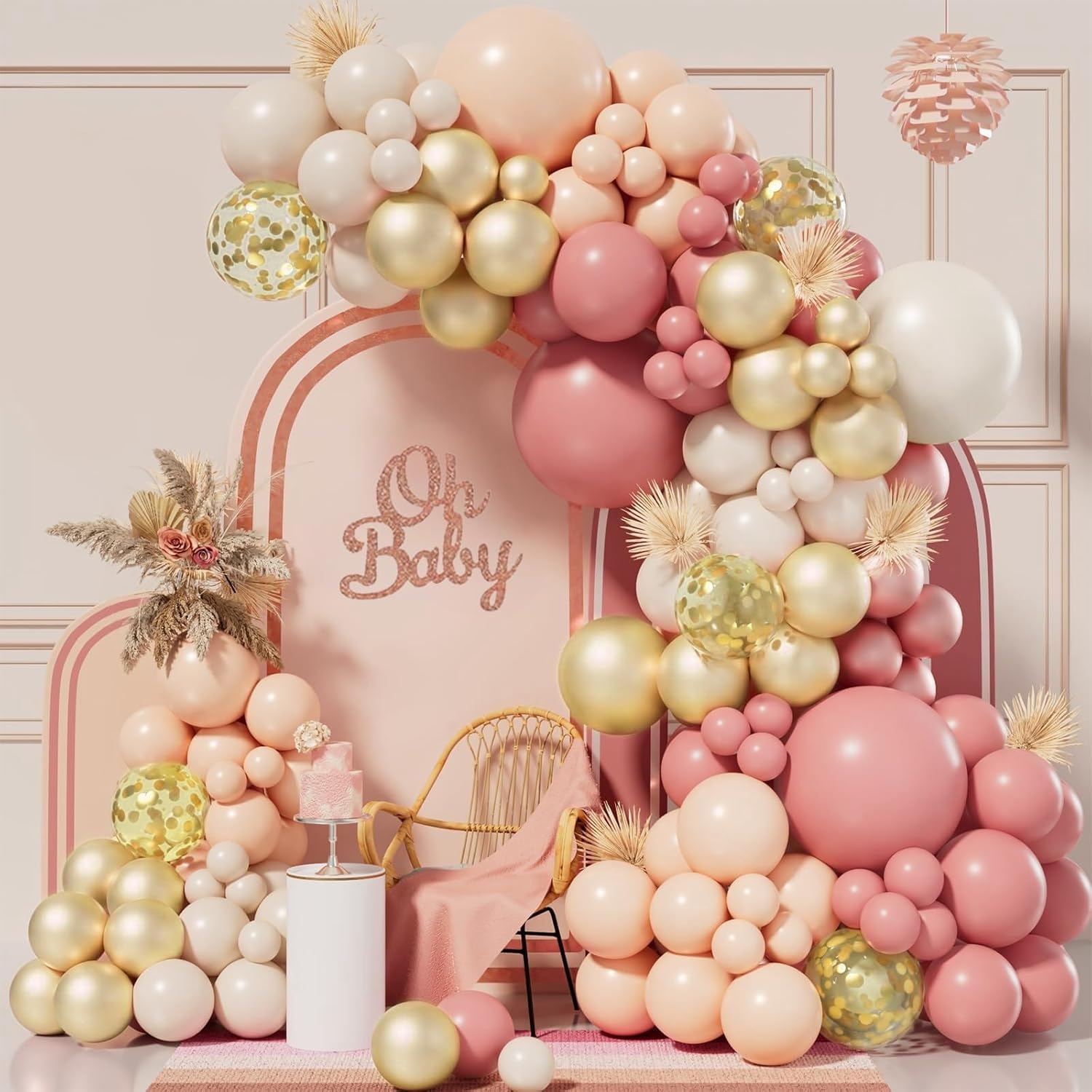 Pink Balloon Arch Kit, 138pcs Blush Pink White Gold Beige Balloon Garland, Dusty...