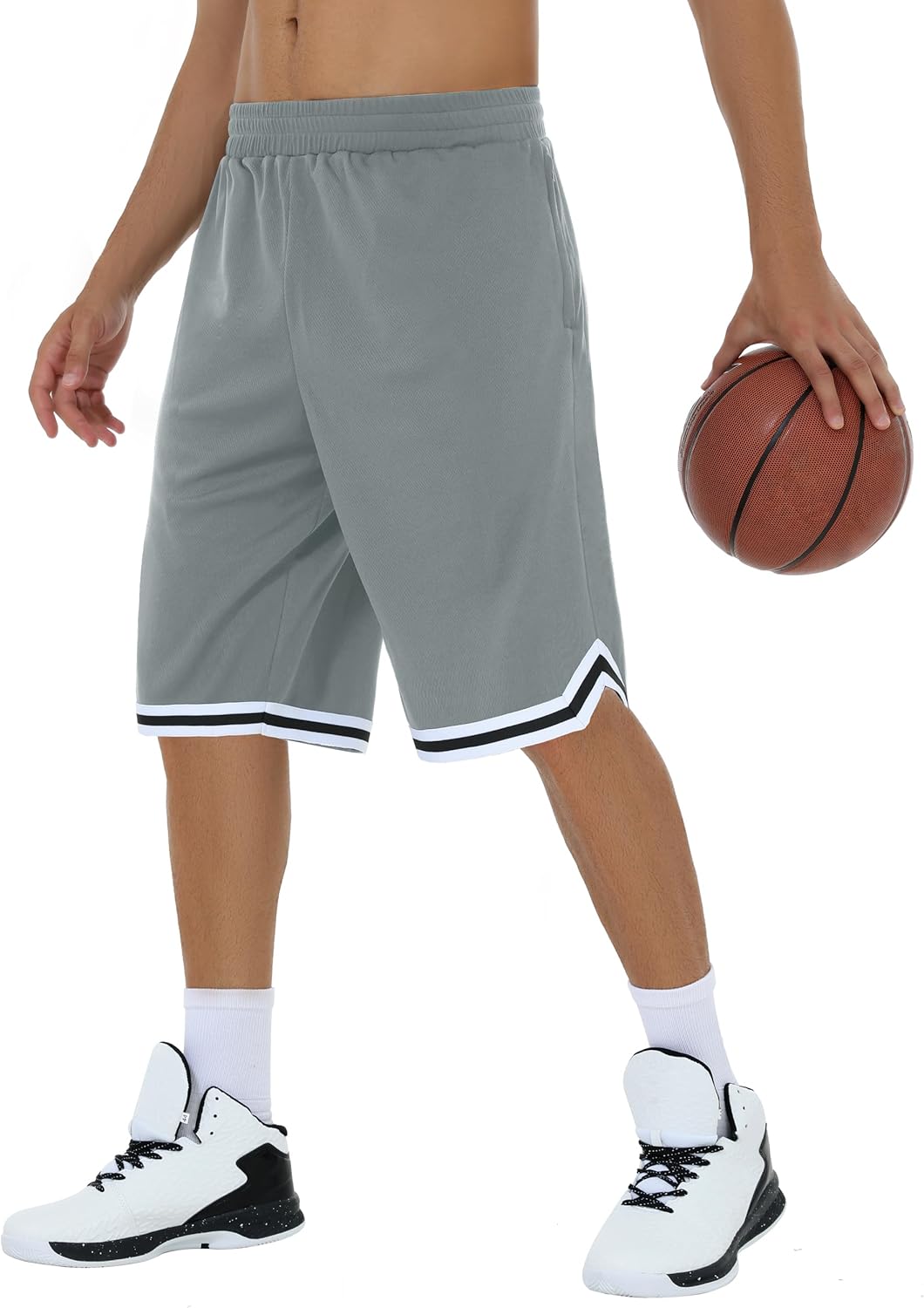 JWM Mens Long Basketball Shorts with Zip Pockets - 11" Mesh Athletic Gym Workout...