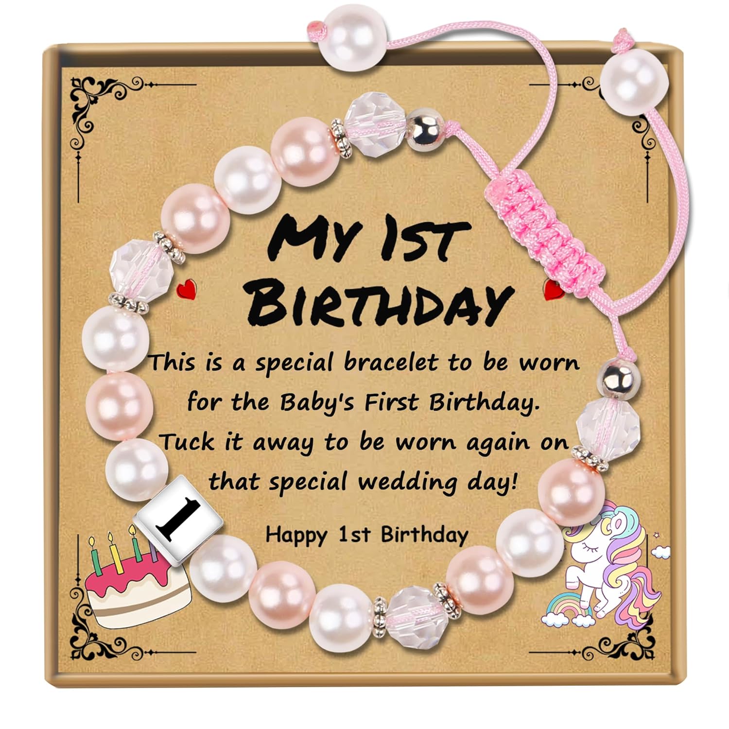 Special Sereney Birthday Gift, Adjustable Pink White Pearl Bracelet for One Year...