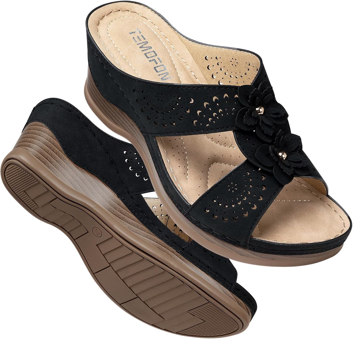 TEMOFON Womens Wedge Sandals, Special Leather Dressy Sandal, Innovative Rubber S...