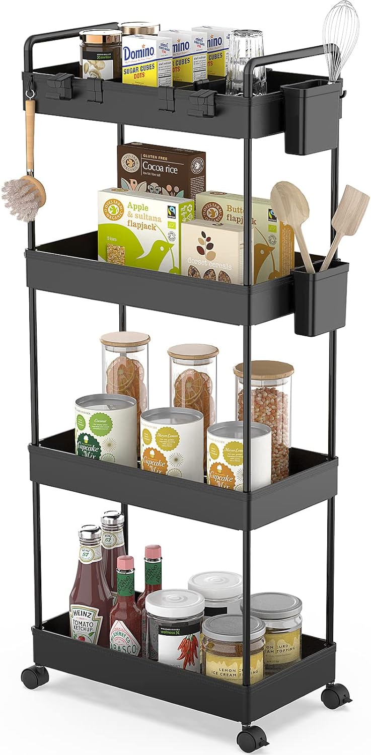 Ronlap Slim Storage Trolley, 4 Tier Rolling Cart Storage Organizer, Storage Trol...