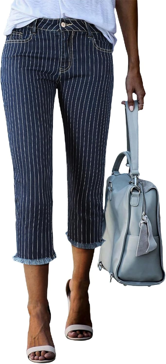 Sidefeel Women's Capri Jeans High Waisted 2024 Summer Straight Leg Raw Hem Denim...