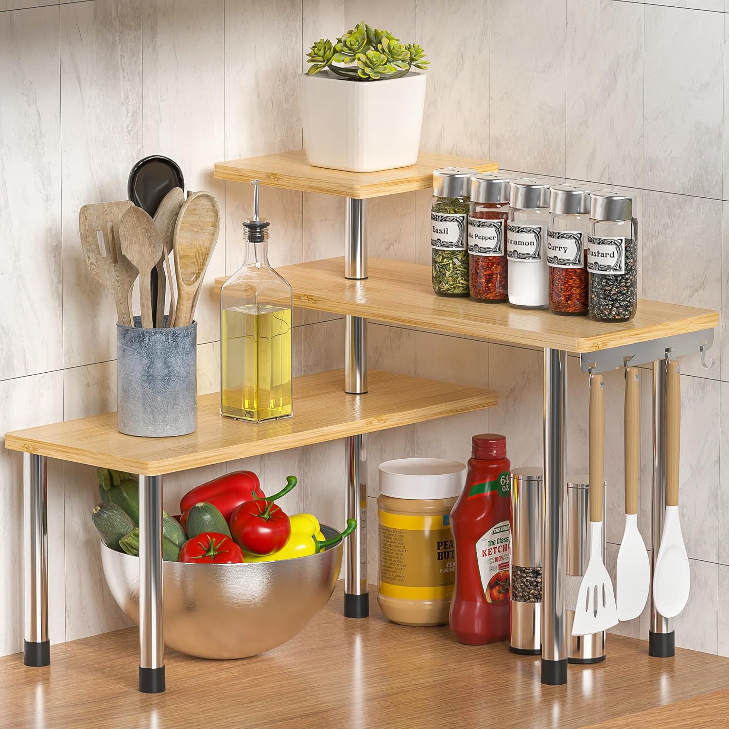 ZHWS Kitchen Countertop Organizer Corner Shelf - 3 Tier Bathroom Storage Display...