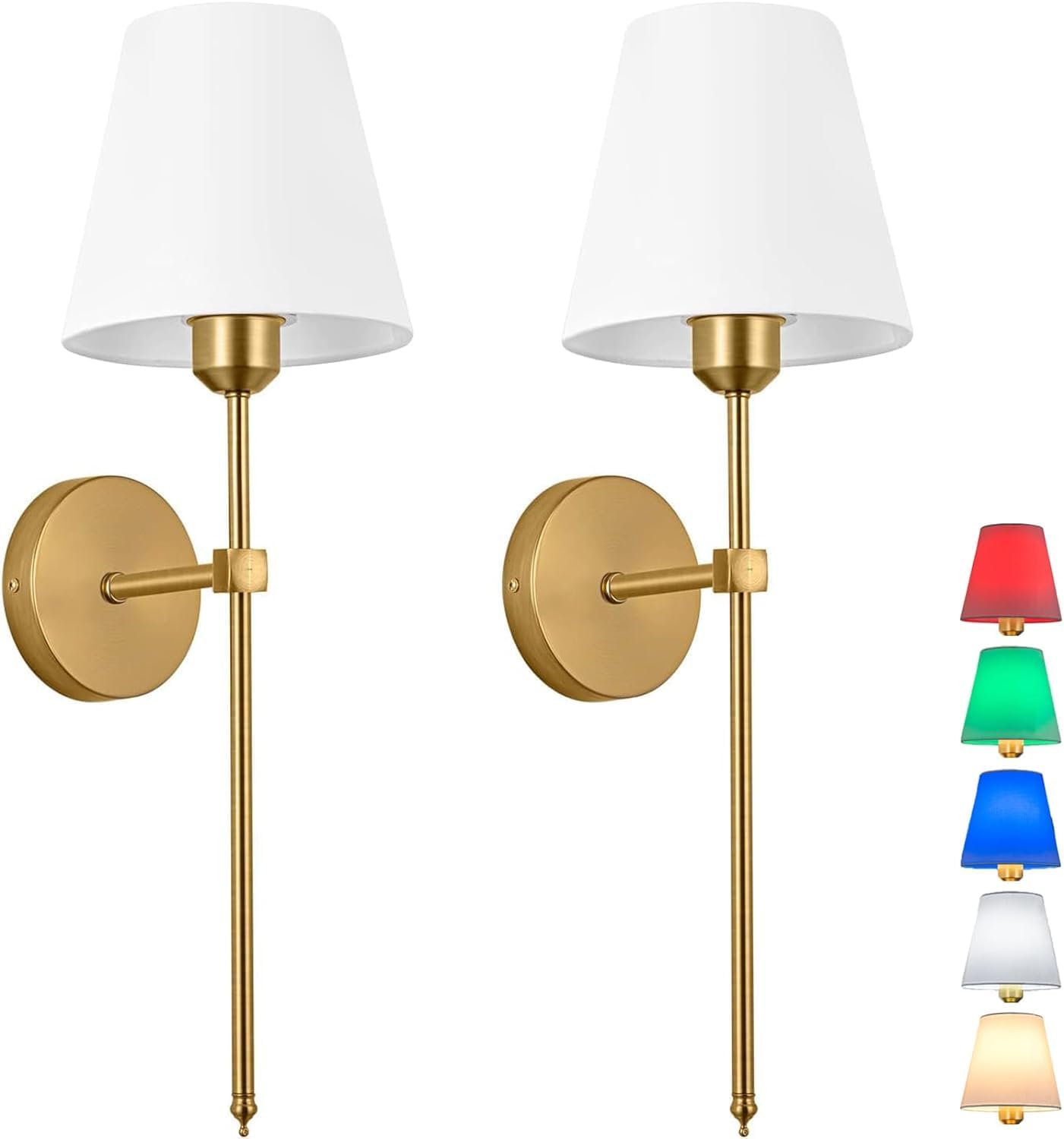 Battery Operated Wall Light Set Of 2，Fabric Wall Sconce Adjustable Angle Lighti...