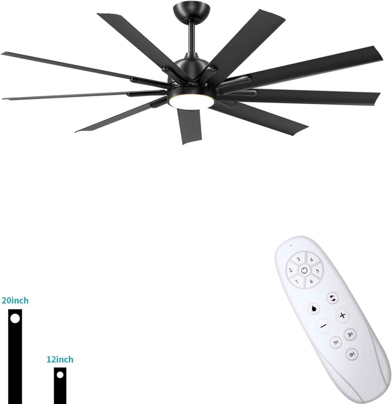 CJOY 72 inch Ceiling Fan with Light, Modern Black Ceiling Fans Remote Control, 9...