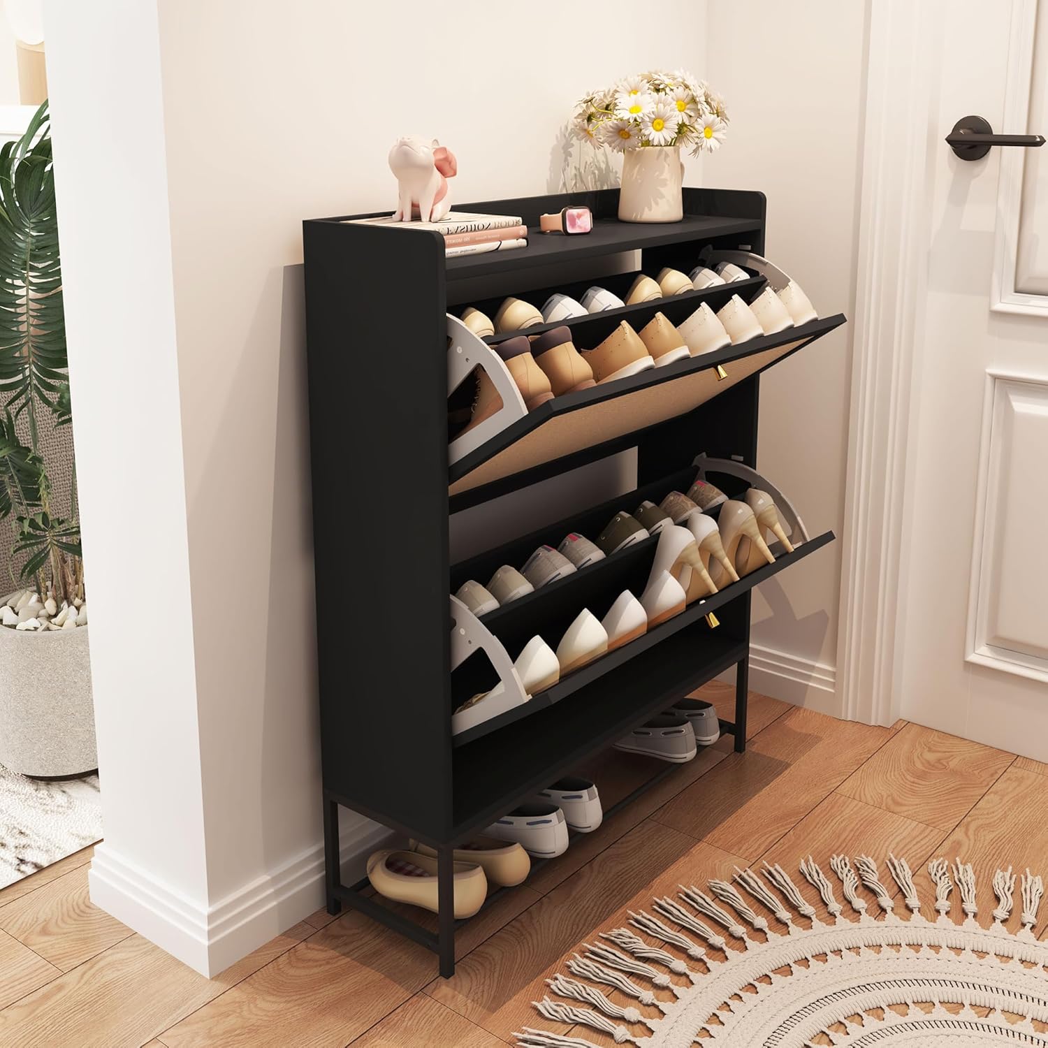 AVZEAR Shoe Cabinet, Shoe Cabinet Freestanding Tipping Bucket Shoe Rack Organize...