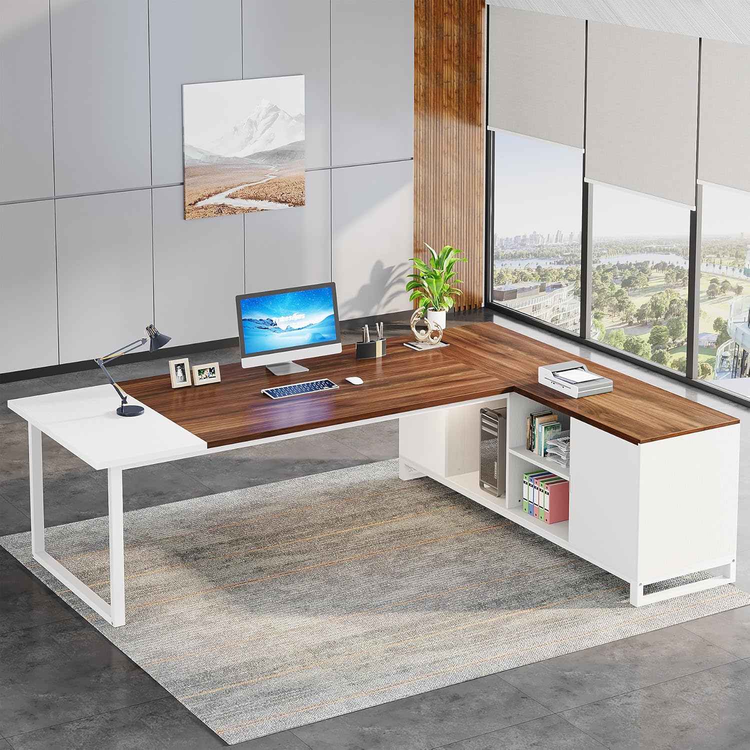 Tribesigns 70.8" L-Shaped Executive Desk with 55" File Cabinet, Large Home Offic...