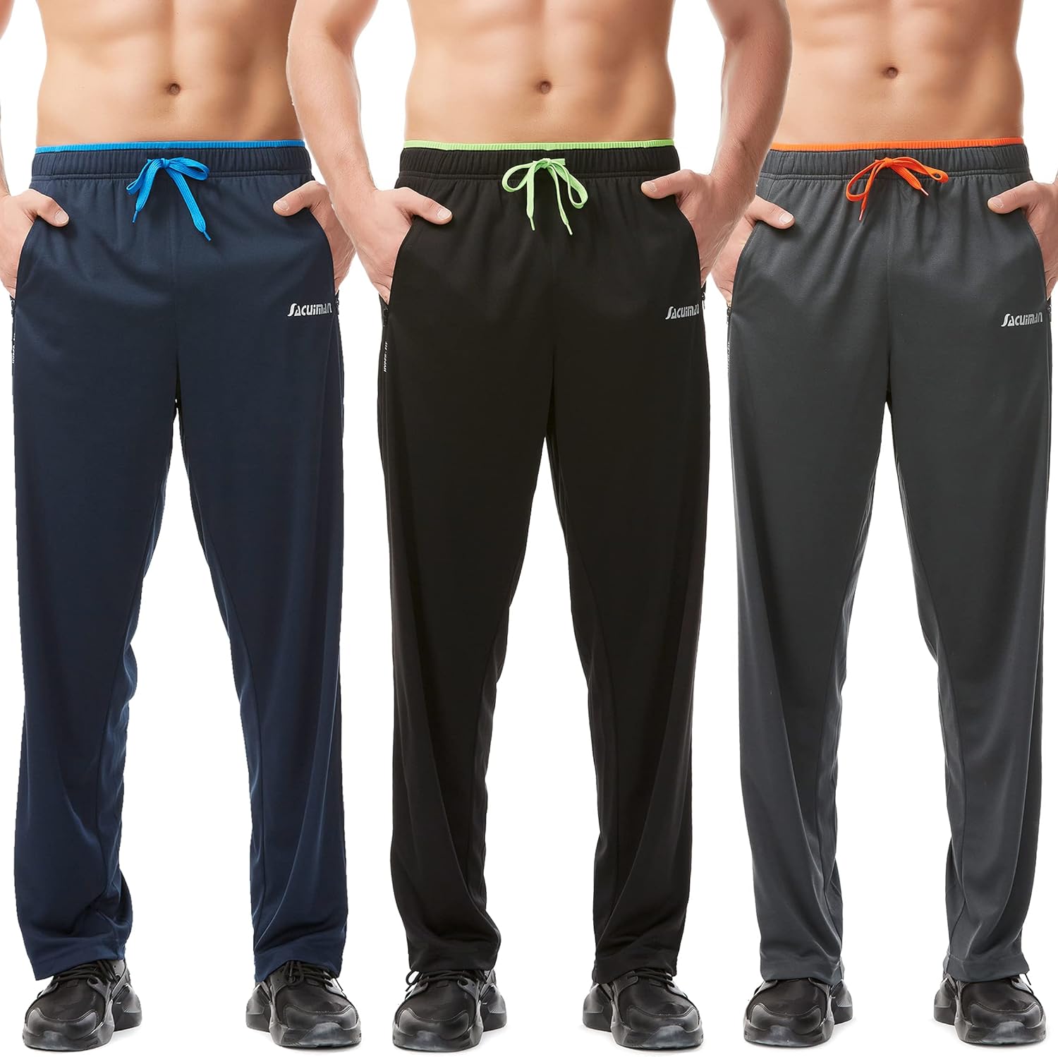 Mens Sweatpants with Zipper Pockets Open Bottom Athletic Pants for Workout,Runni...