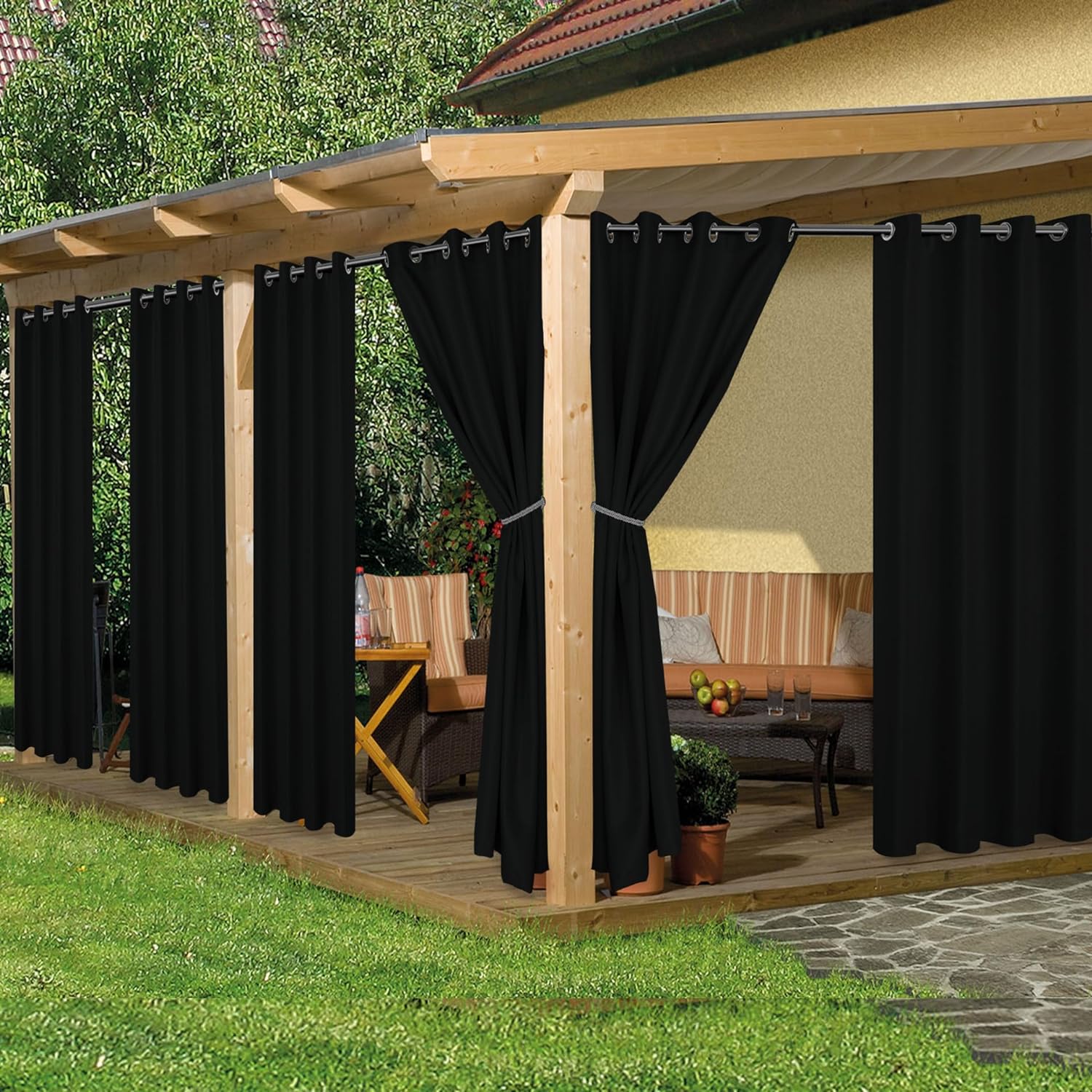 HolidayIdeas Waterproof Outdoor Curtains for Patio, 6 Panels - 54x108 Inches - W...