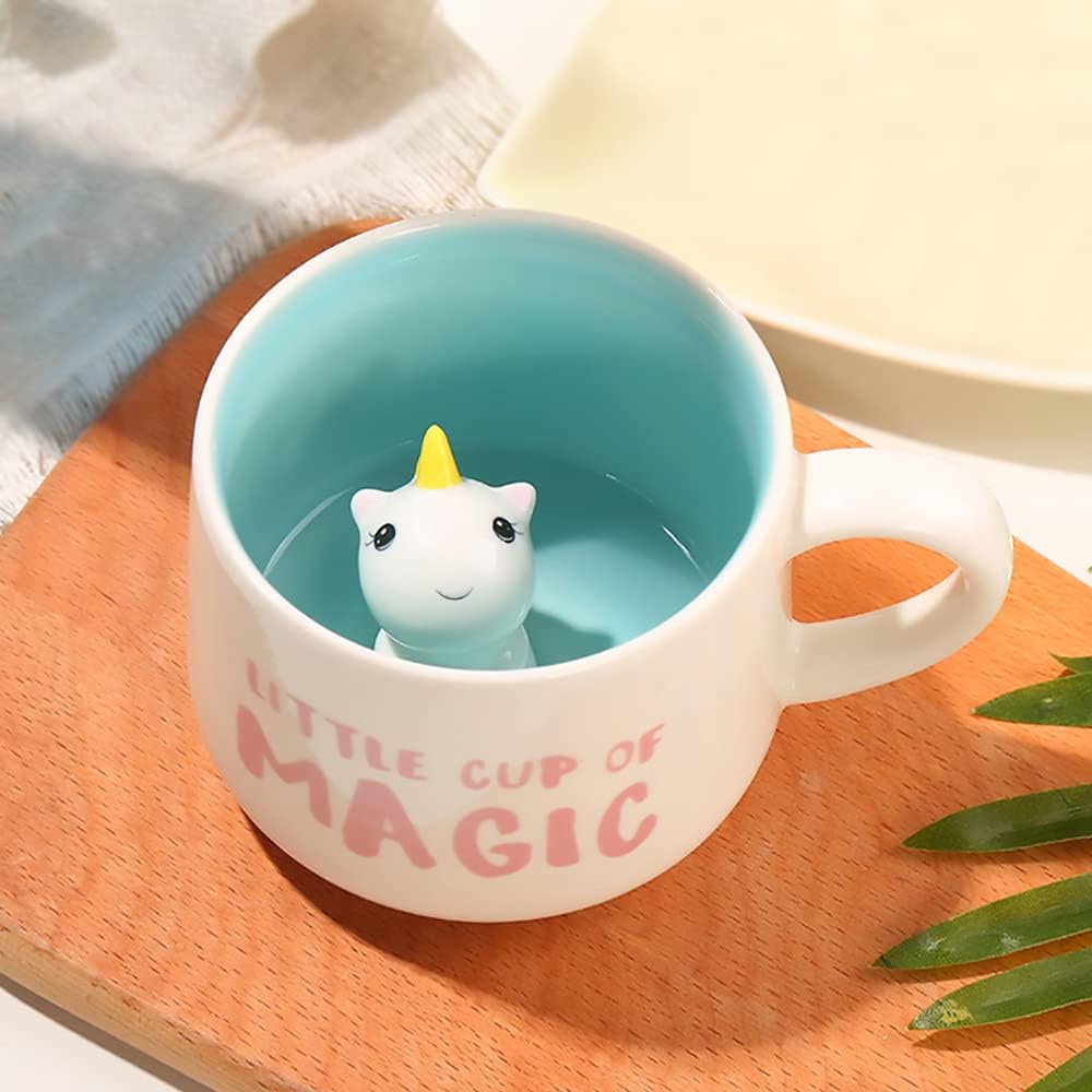 LOZACHE 3D Unicorn Coffee Mug Cup, 12oz Funny Cartoon Animal Handmade Figurine M...