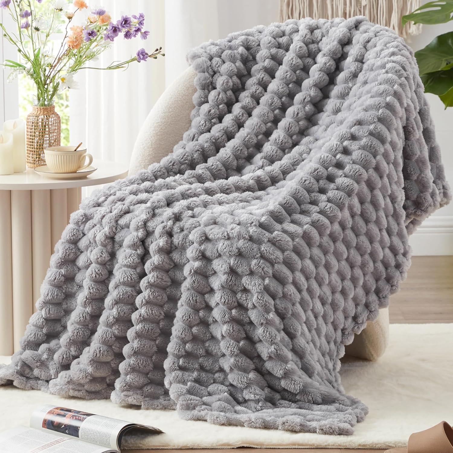 EXQ Home Fleece Throw Blanket Twin Size for Couch and Bed, 3D Imitation Large Tu...