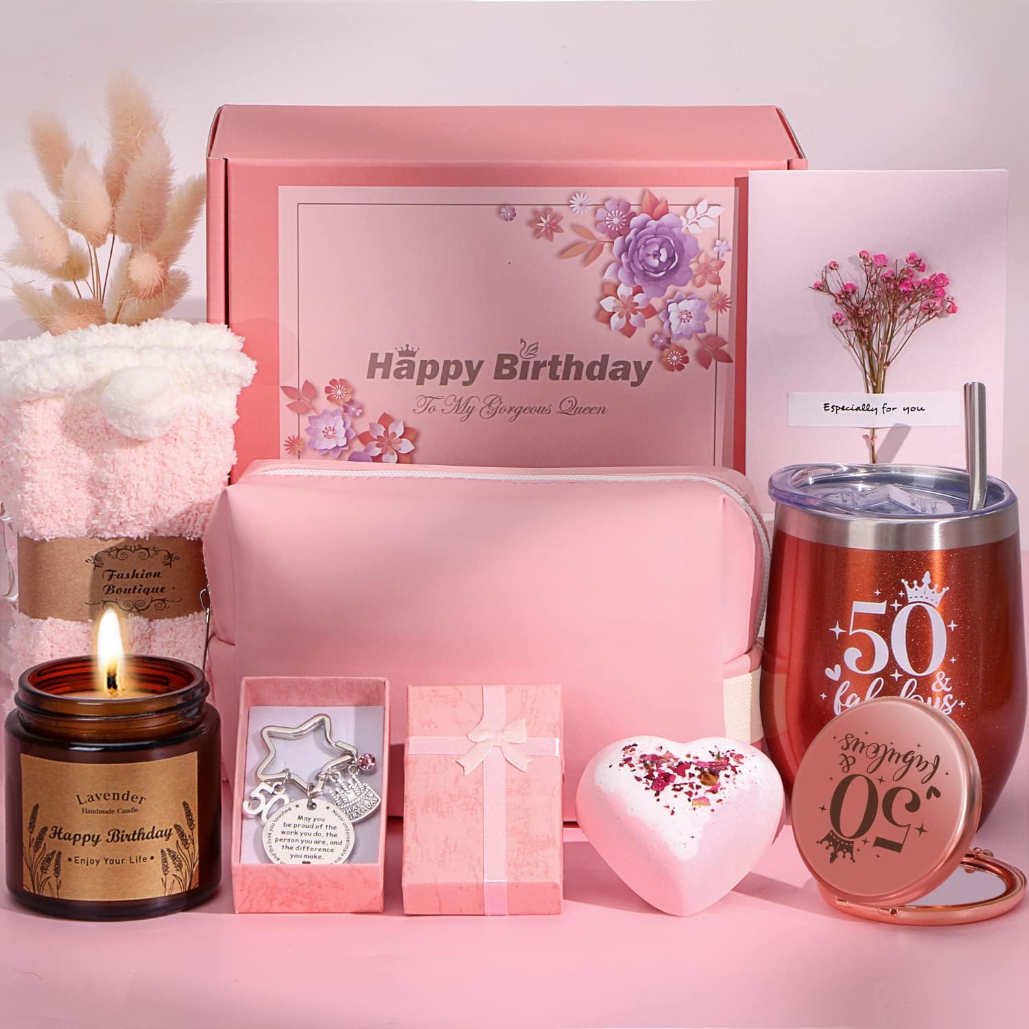 50th Birthday Gifts for Women, Personalised Birthday Hampers for Her Turning 50,...