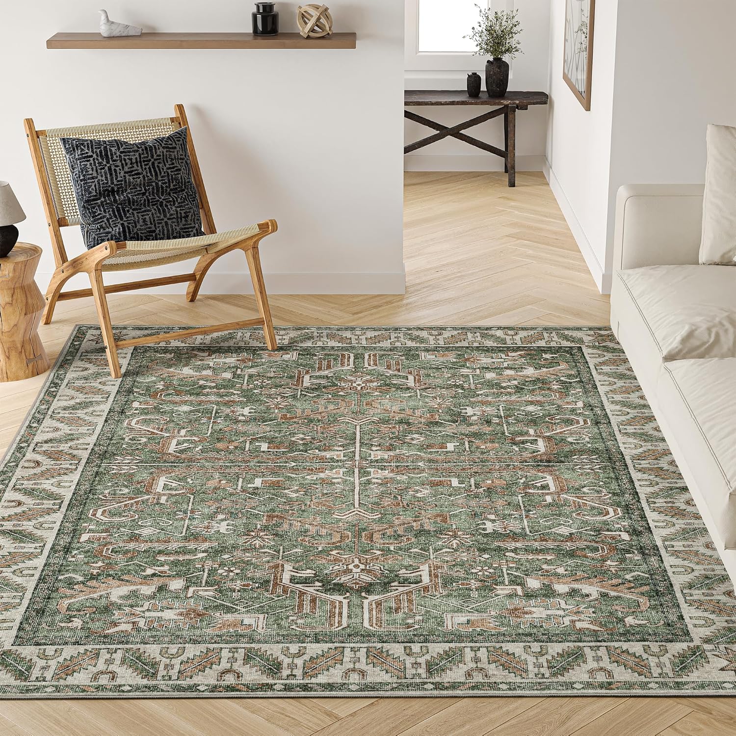 Valenrug Washable Rug 8x10 - Ultra-Thin Antique Collection Area Rug, Stain Resis...