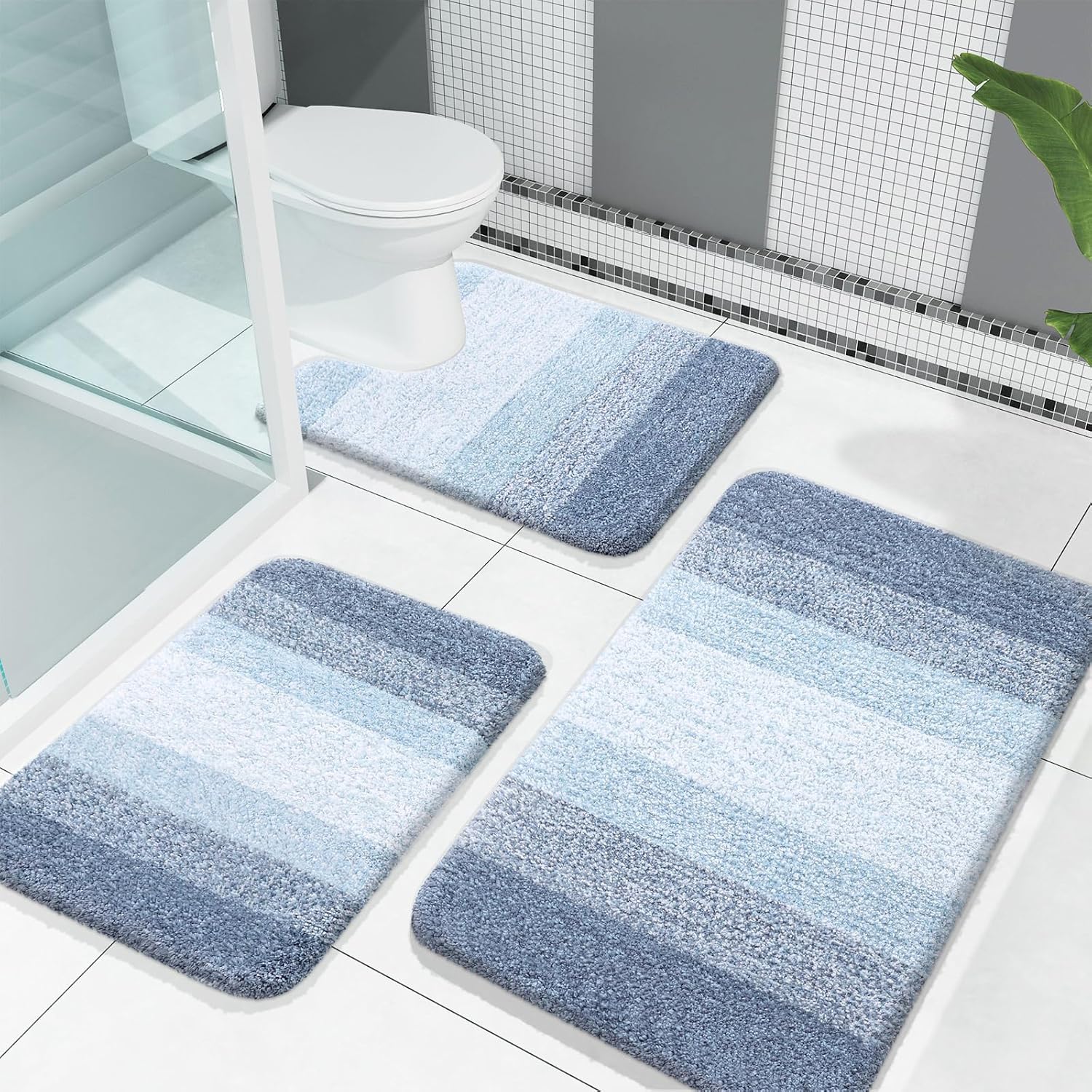 OLANLY Bathroom Rugs Sets, Special 3 Piece Soft Absorbent Microfiber Bath Rugs a...