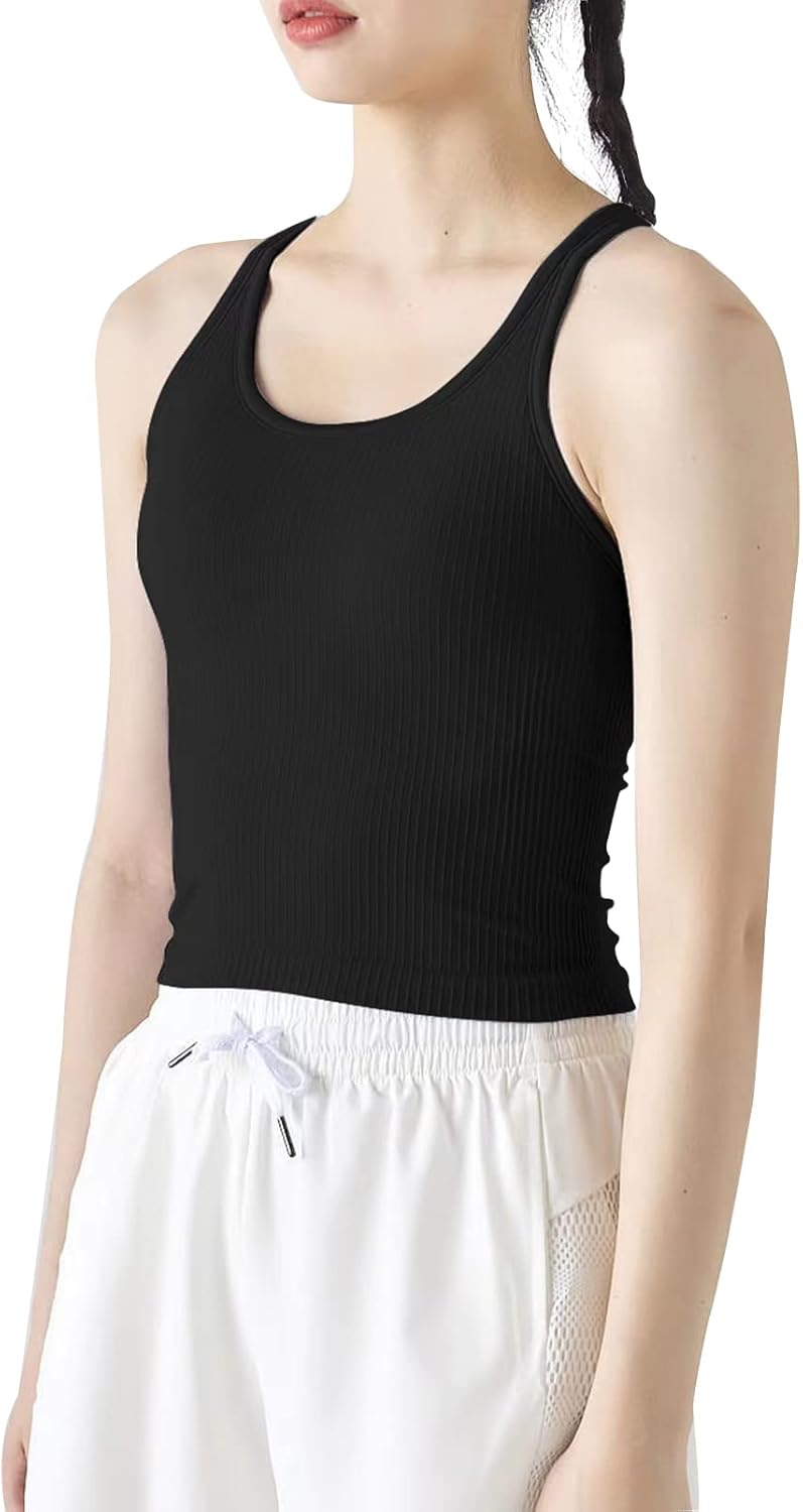 sphinx cat Ribbed Workout Short Racerback Tank Tops for Women with Built in Bra...