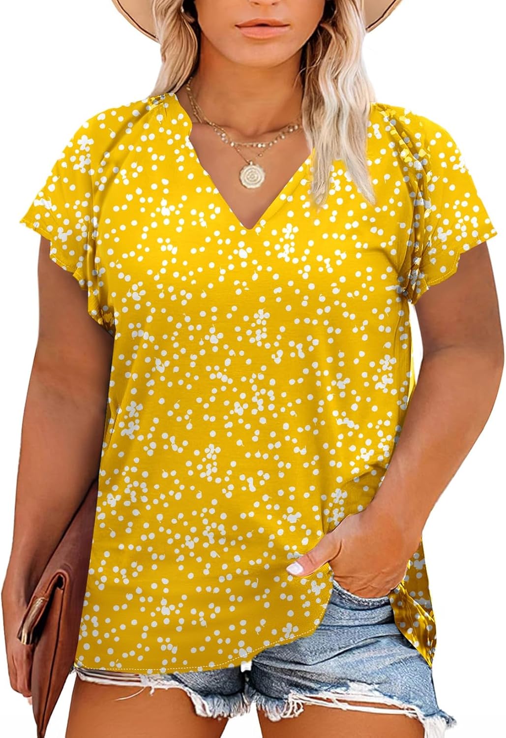 Eytino Women Plus Size Tops, Special Boho Printed V Neck Short Sleeve Drawstring...