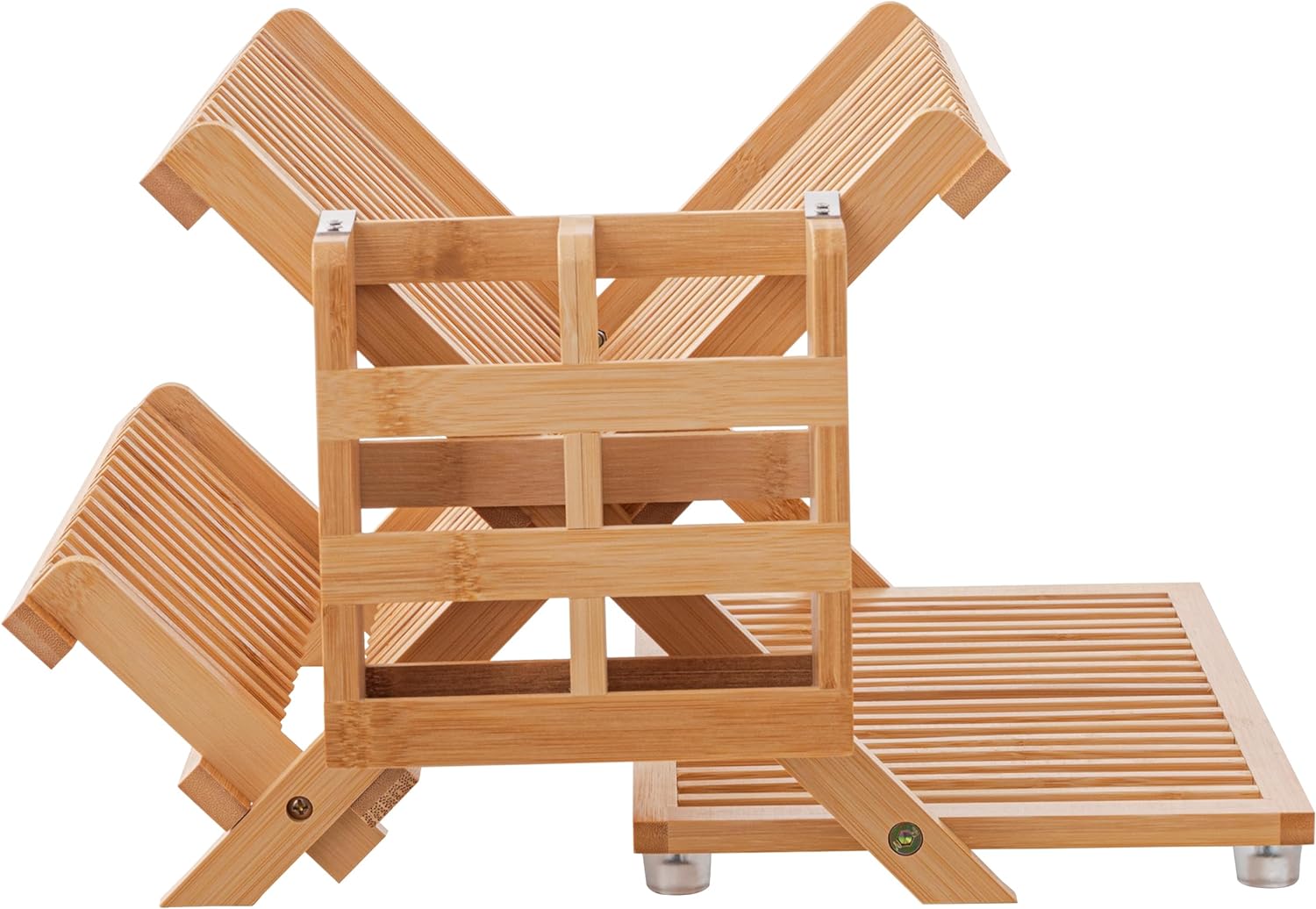 HBlife Bamboo Dish Drying Rack with Utensil Holder, 3-Tier Large Collapsible Woo...