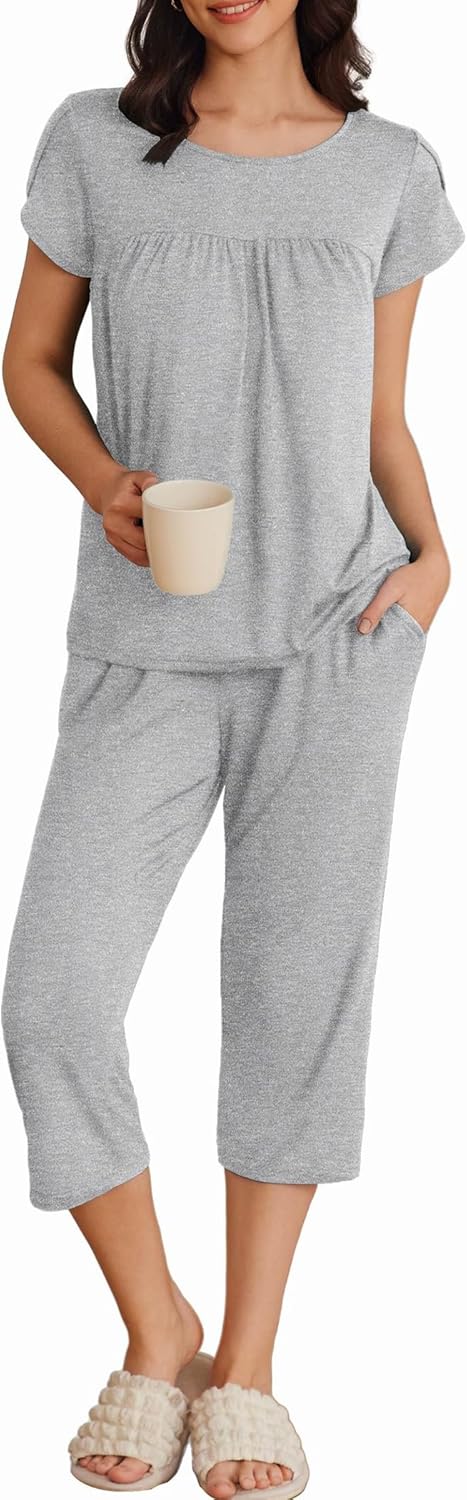 Ekouaer Womens Pajama Set, Special Sleepwear with Pleated Floral Design, Unique...