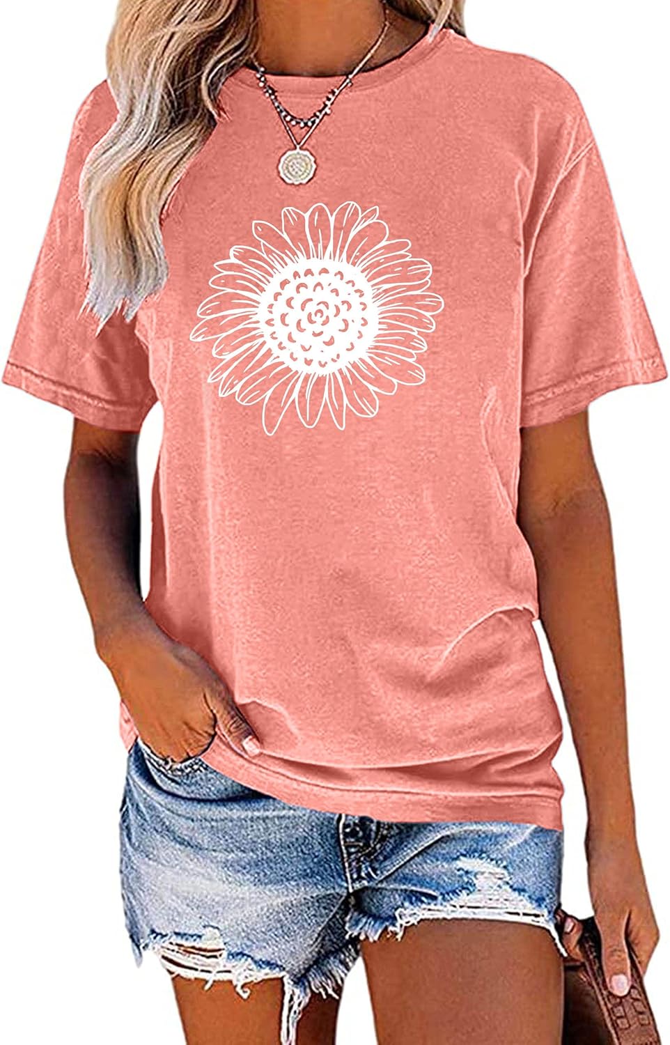 EADINVE Women's Summer Short Sleeve Cute Sunflower Graphic Printed Tee Vintage T...
