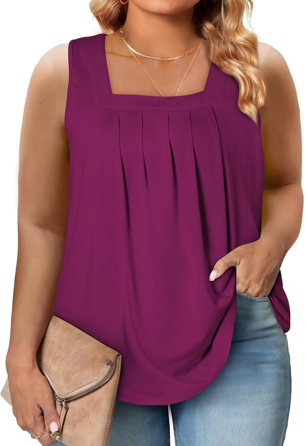 Eytino Women Plus Size Tank Tops, Stylish Summer Casual Blouse Shirts, Unique Sq...