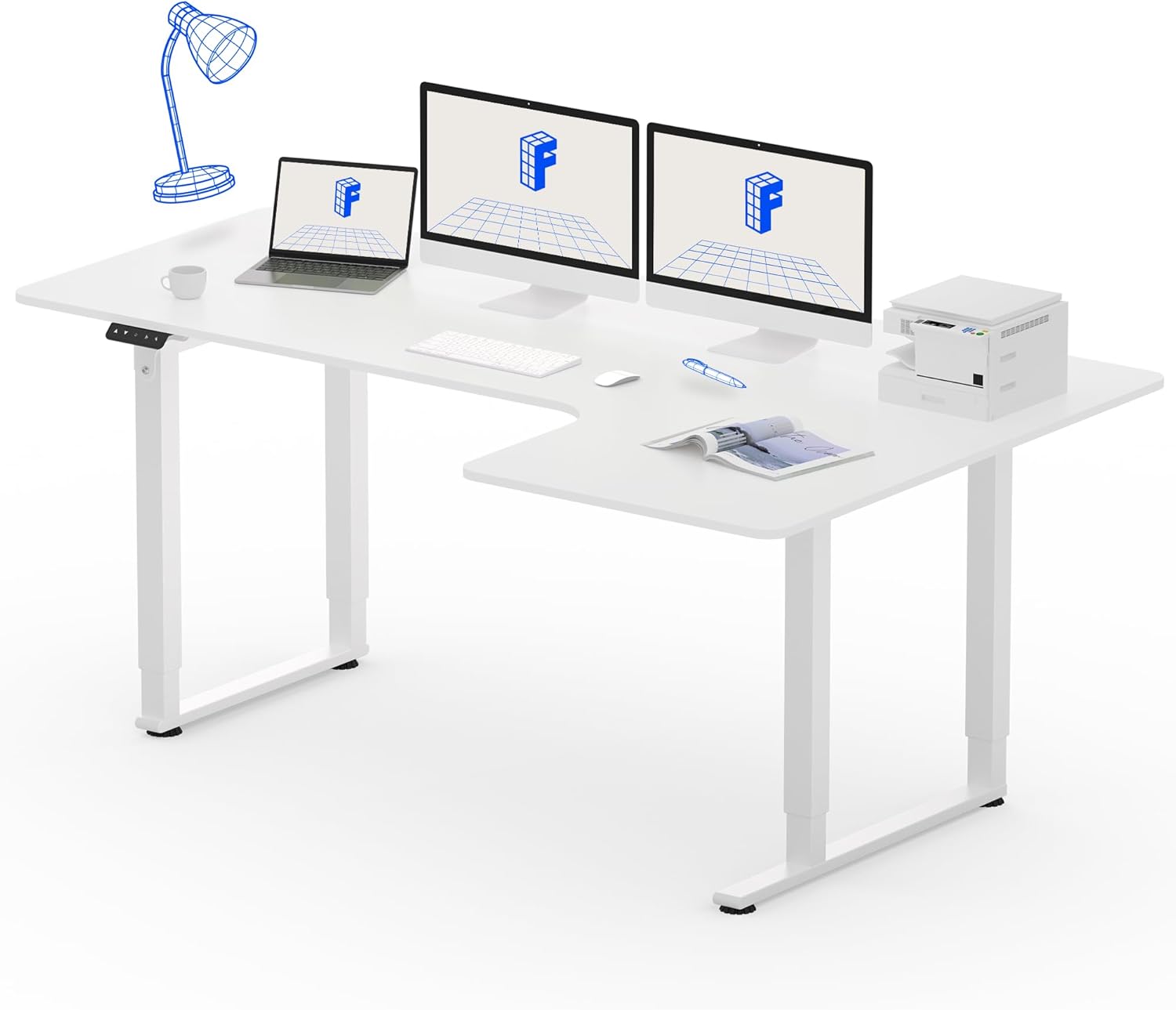FLEXISPOT L Shape 4 Legs Electric Standing Desk 160 * 110cm Dual Motors Height A...