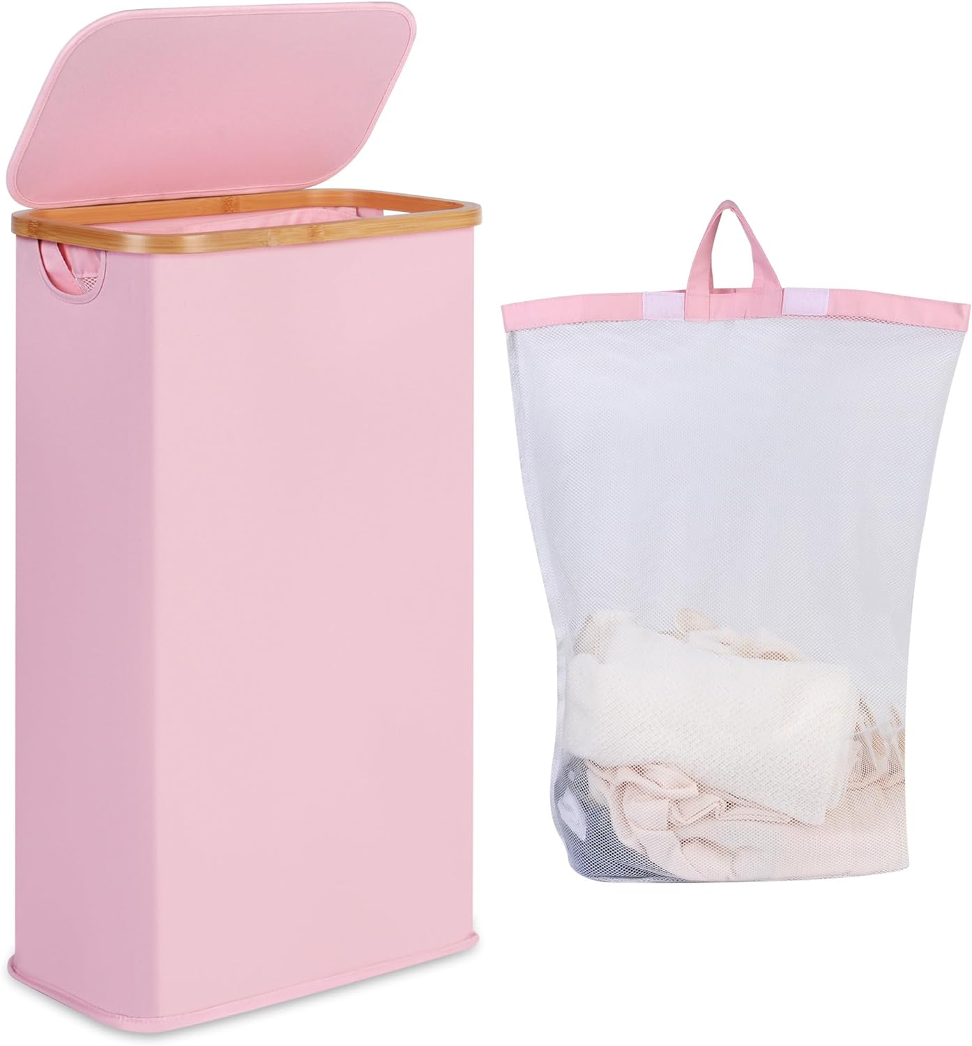 iEGrow Laundry Basket with Lid 60L, Slim Laundry Hamper with Removable and Washa...
