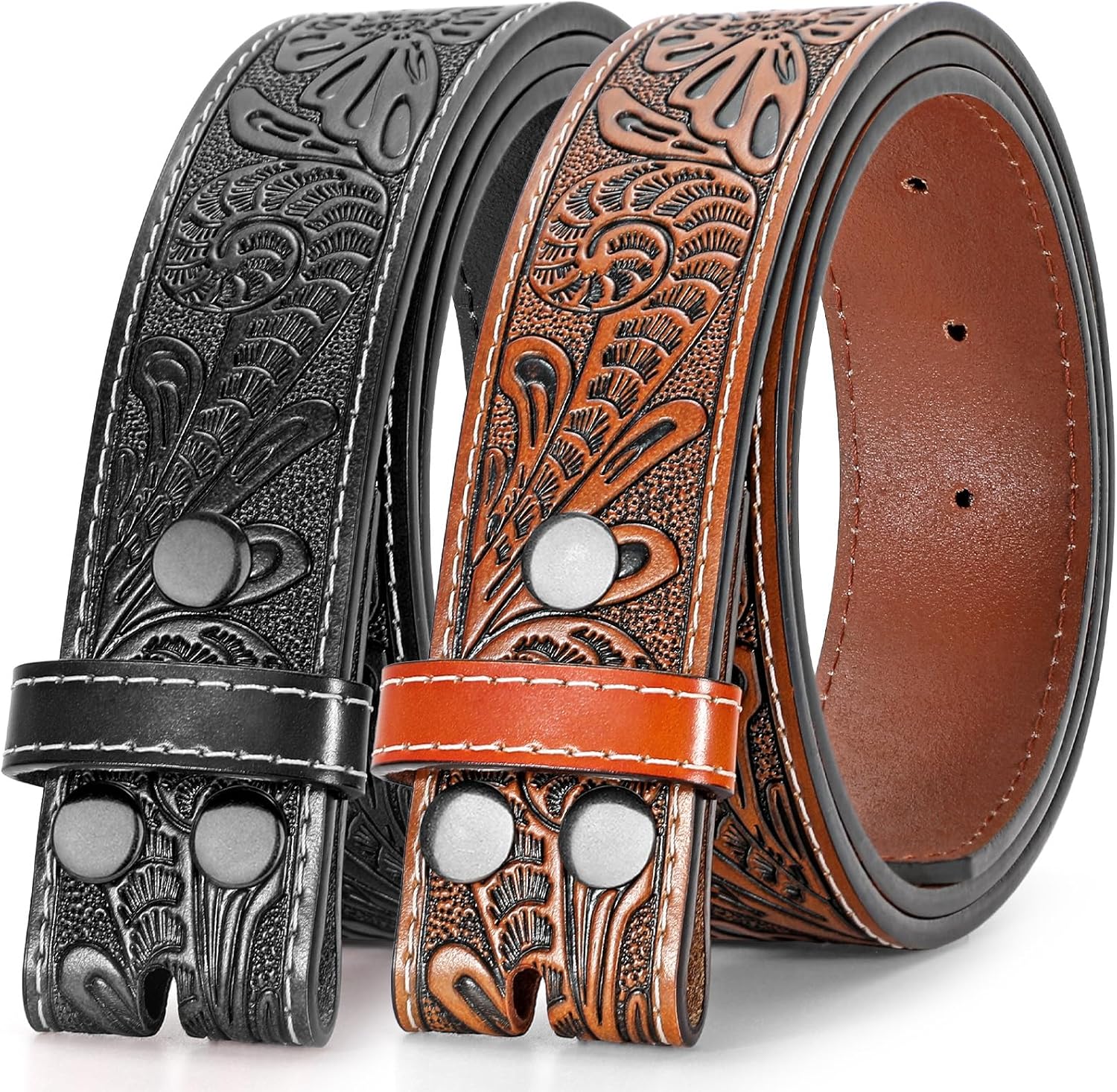 2 Pack Western Leather Belt Strap for Men Women Cowboy Cowgirl Leather Mens Belt...