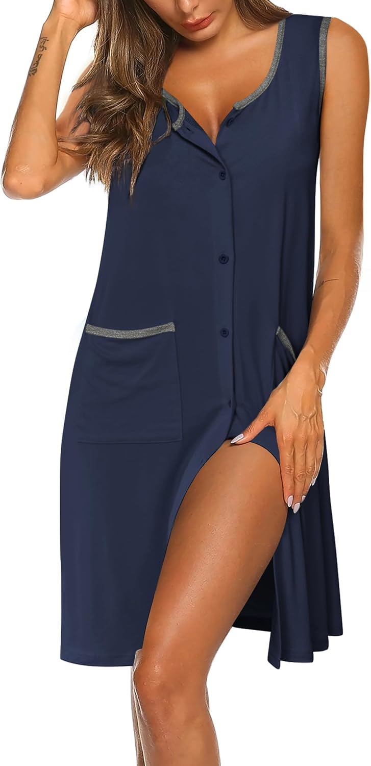 Ekouaer Tank Nightgown, Special Women's Sleeveless Nightshirt, Innovative Button...