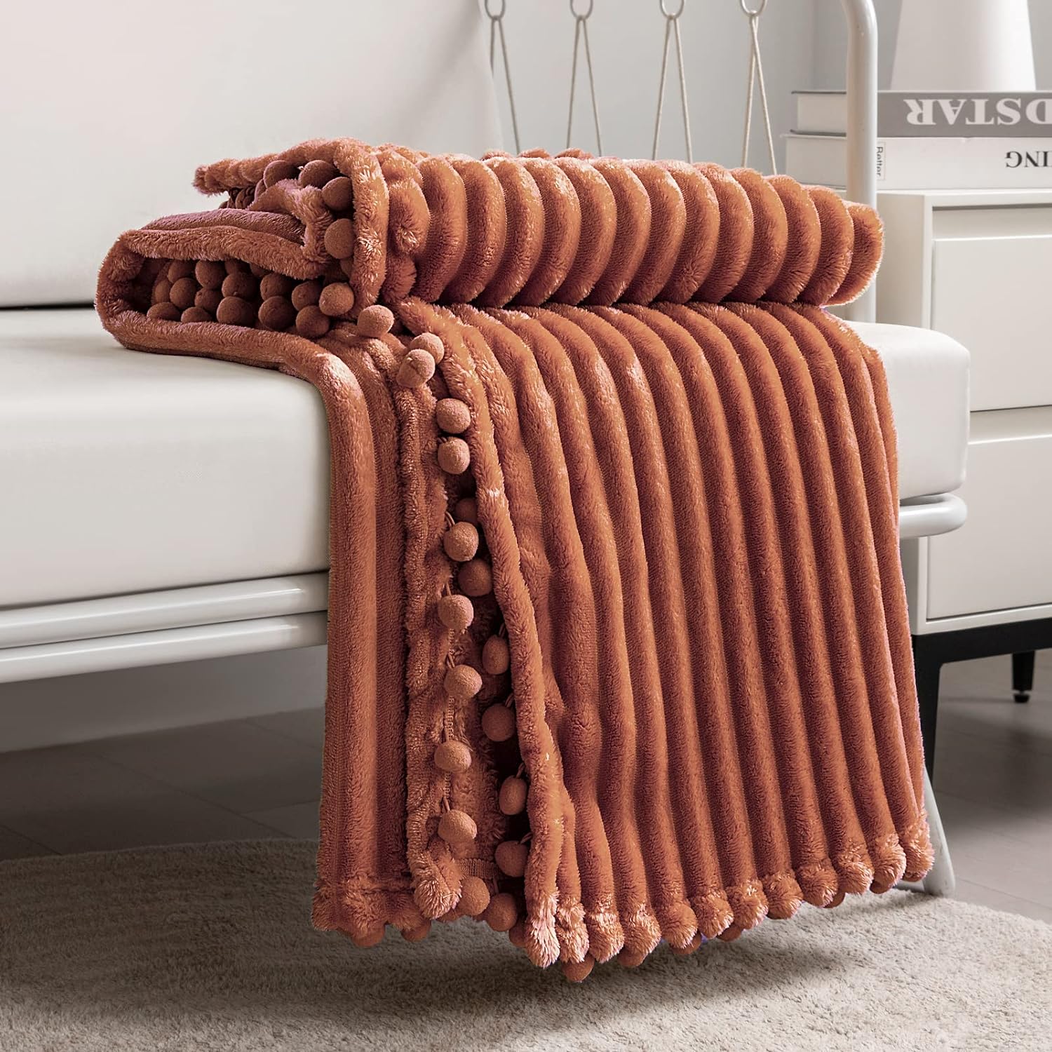 DISSA Fleece Blanket Throw Size – 51x63, Caramel – Soft, Plush, Fluffy, Fuzzy, W...