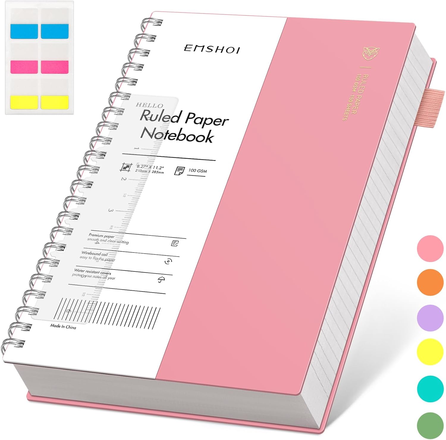 EMSHOI A4 Notebook College Ruled, Spiral Notepad 150 Sheets/300 Pages, 100gsm, P...
