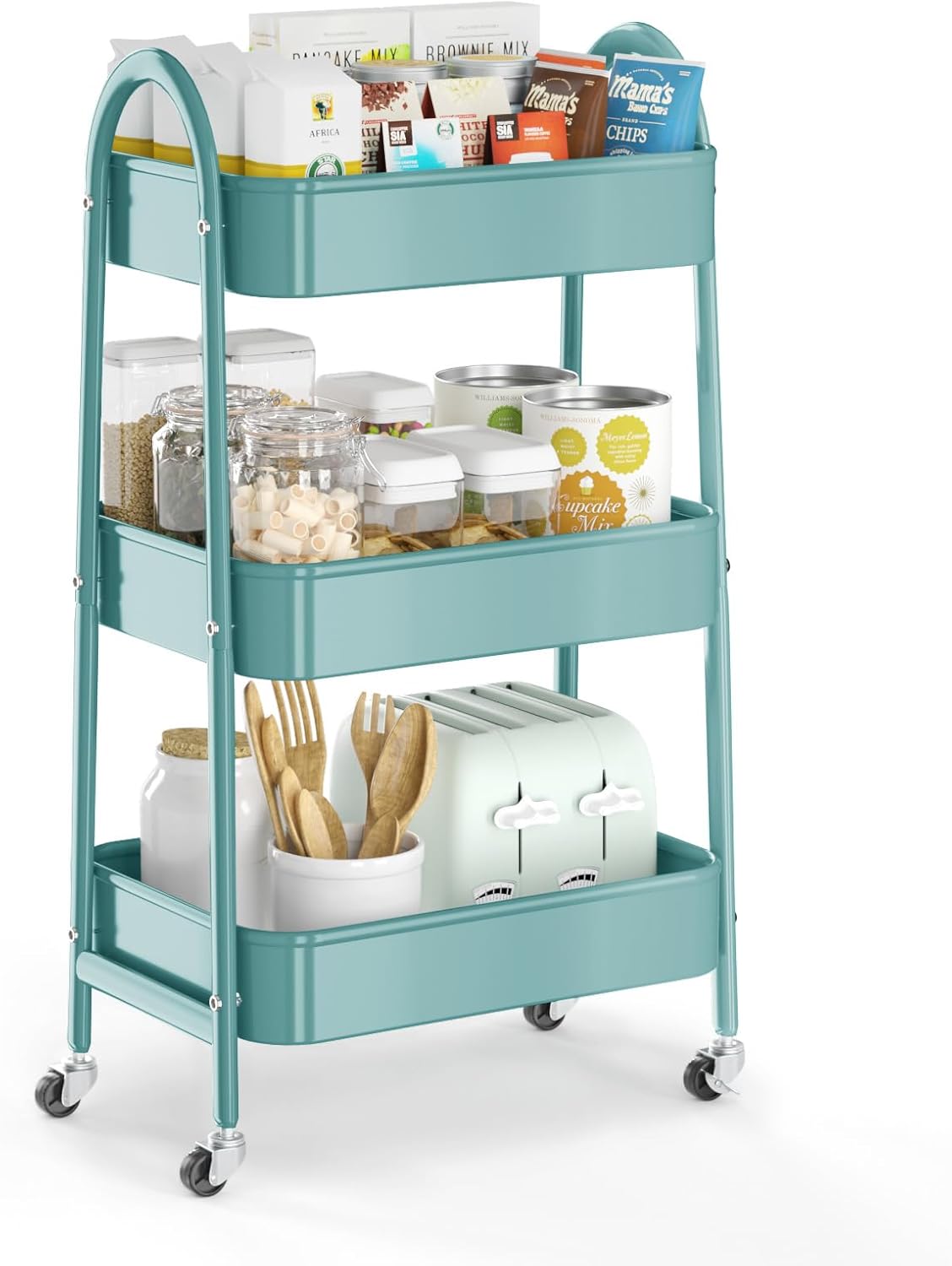 EAGMAK 3 Tier Utility Rolling Cart, Metal Storage Cart with Handle and Lockable...