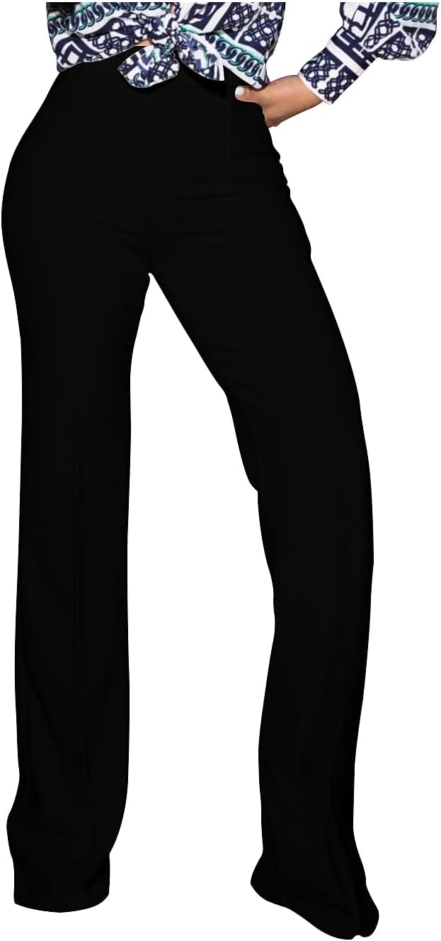 PINSV Women's High Waisted Stretchy Bootcut Pull On Dress Pants Casual Work Pant...