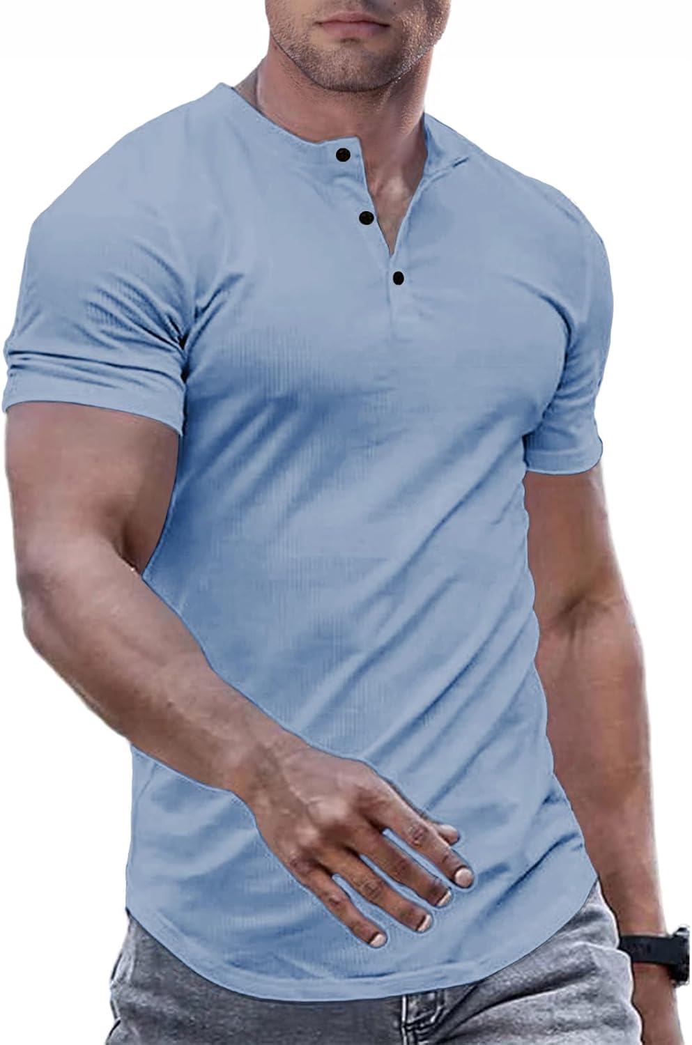 JMIERR Men's Muscle Slim Henley Shirts, Unique Crewneck Longline T-Shirt, Specia...