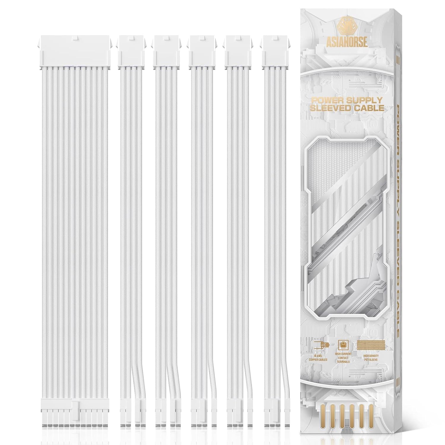 AsiaHorse Power Supply Sleeved Cable, 16 AWG PSU Extension Cable Kit of White Co...