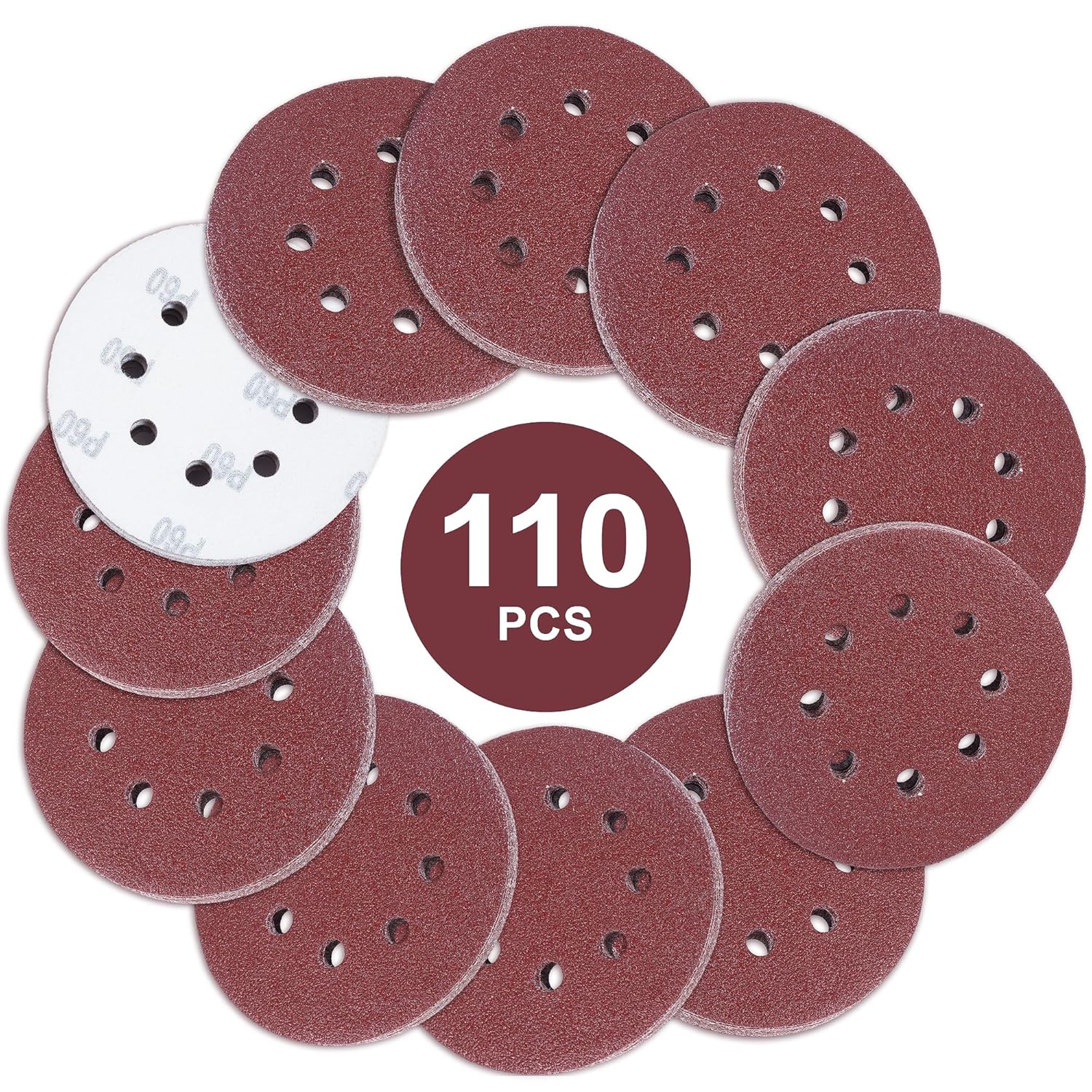 MIDO Professioanl Abrasive 125 mm Sanding Discs 110 Pcs Sandpaper 5 Inch 8 Hole...