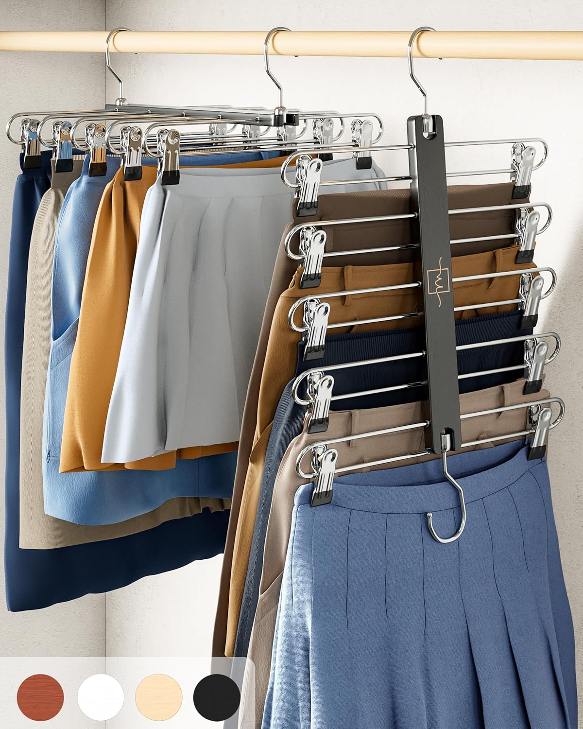 MORALVE Skirt Hangers Space Saving - European Beechwood Shorts Hangers & Skirt H...